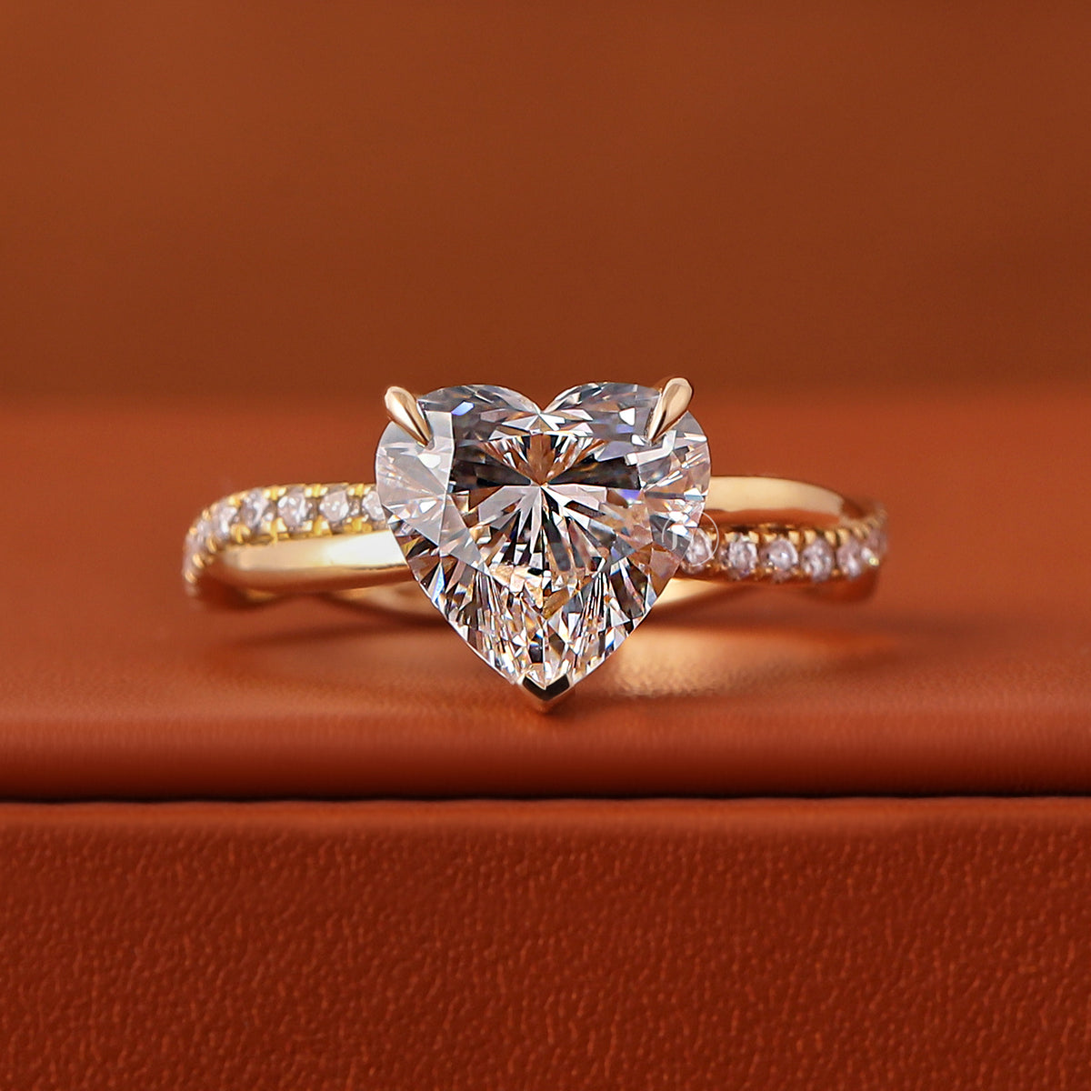 1 to 5 Carat Heart Cut Lab Grown Diamond Twisted Pave Engagement Ring 18k Solid Gold