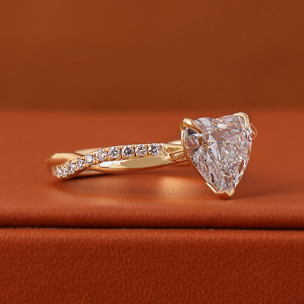 1 to 5 Carat Heart Cut Lab Grown Diamond Twisted Pave Engagement Ring 18k Solid Gold
