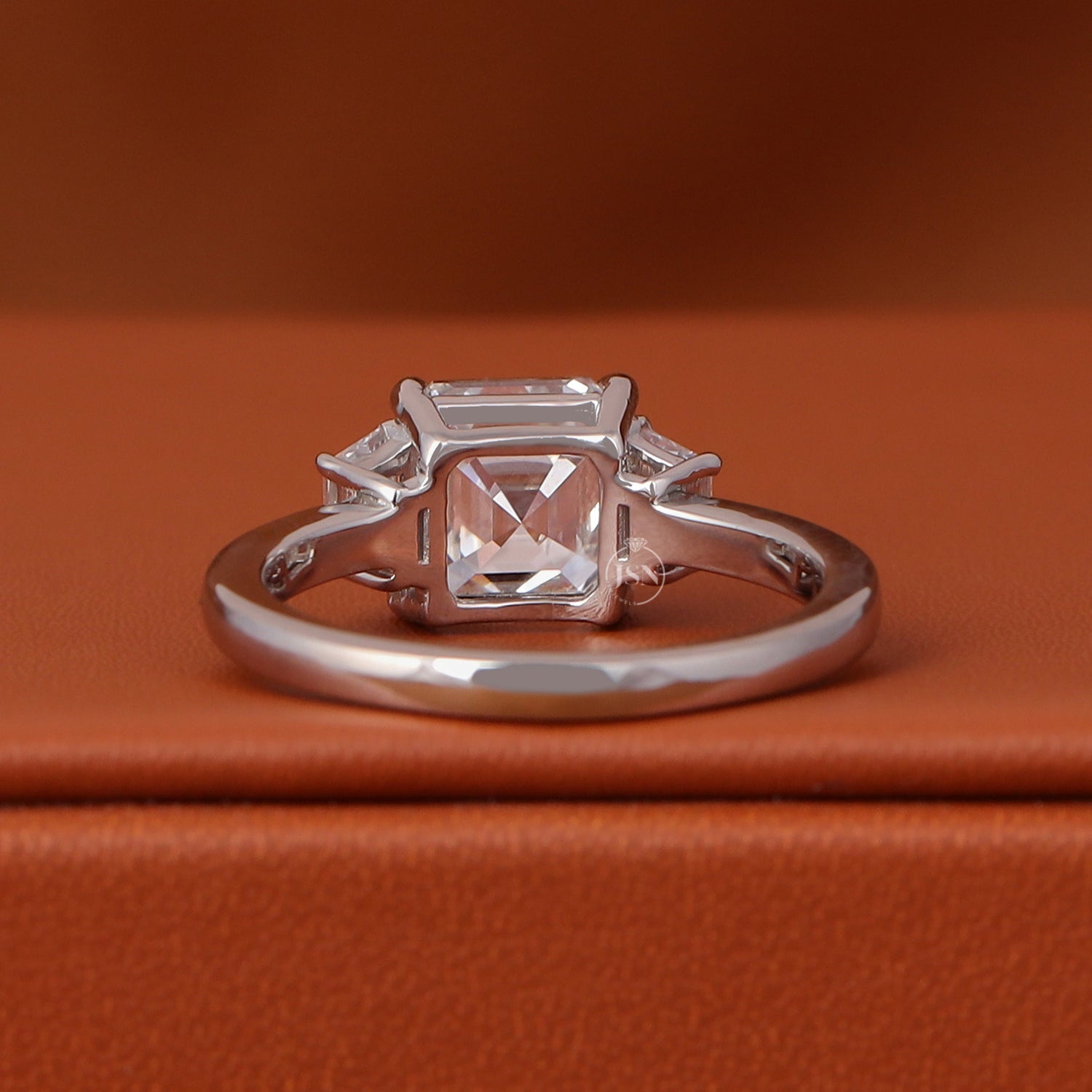 IGI Certified Asscher Cut Lab Grown Diamond Engagement Ring Three Stone 14k White Gold