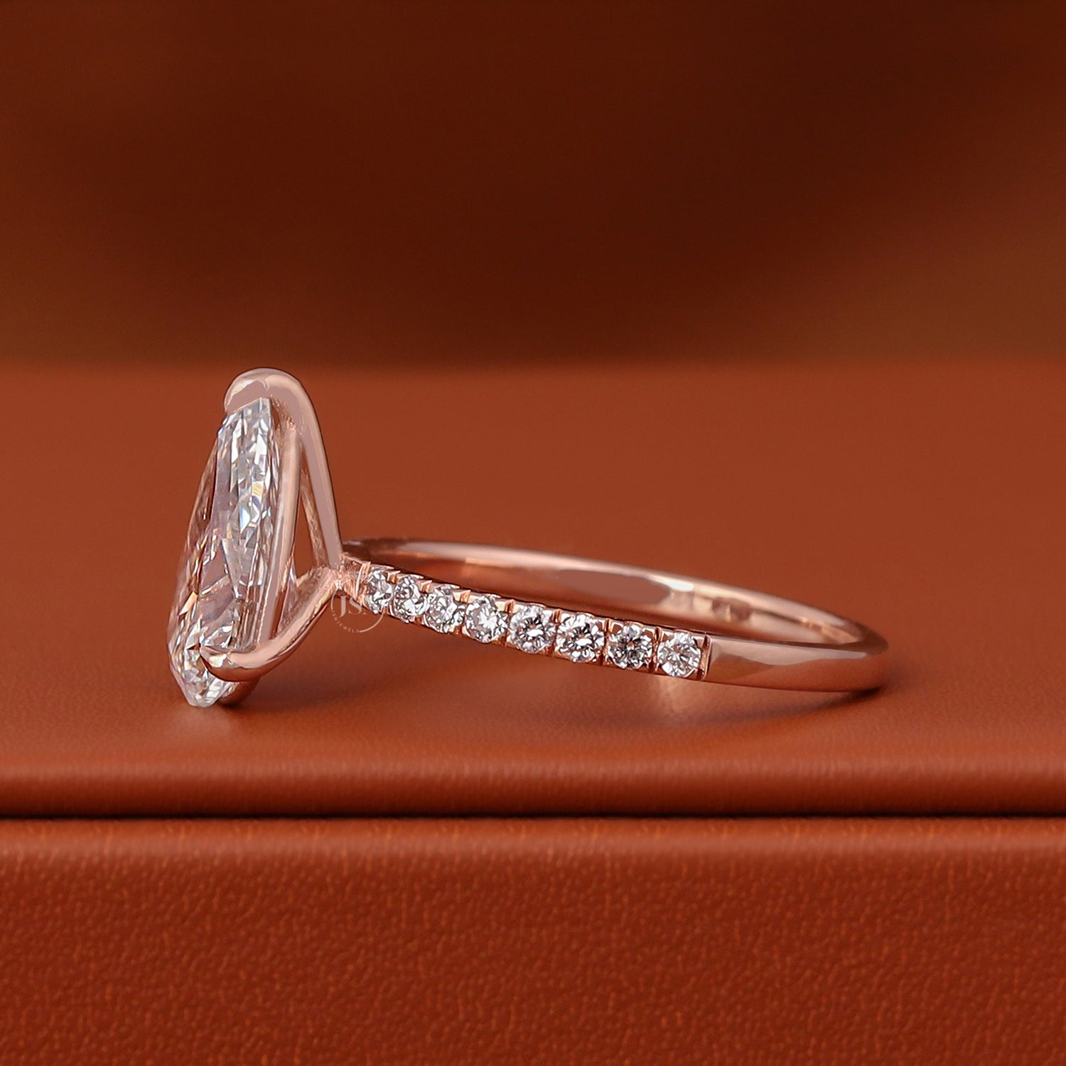 IGI Certified Pear Cut Lab Grown Diamond Engagement Ring 14k Solid Gold Pave Band