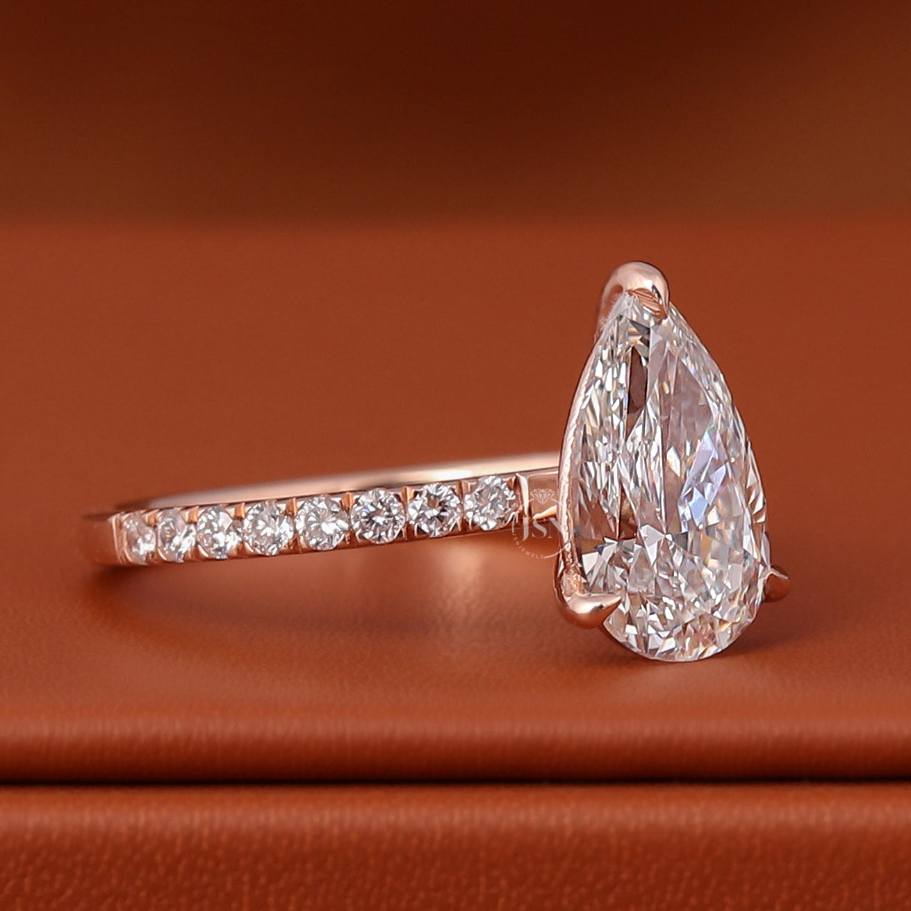 IGI Certified Pear Cut Lab Grown Diamond Engagement Ring 14k Solid Gold Pave Band