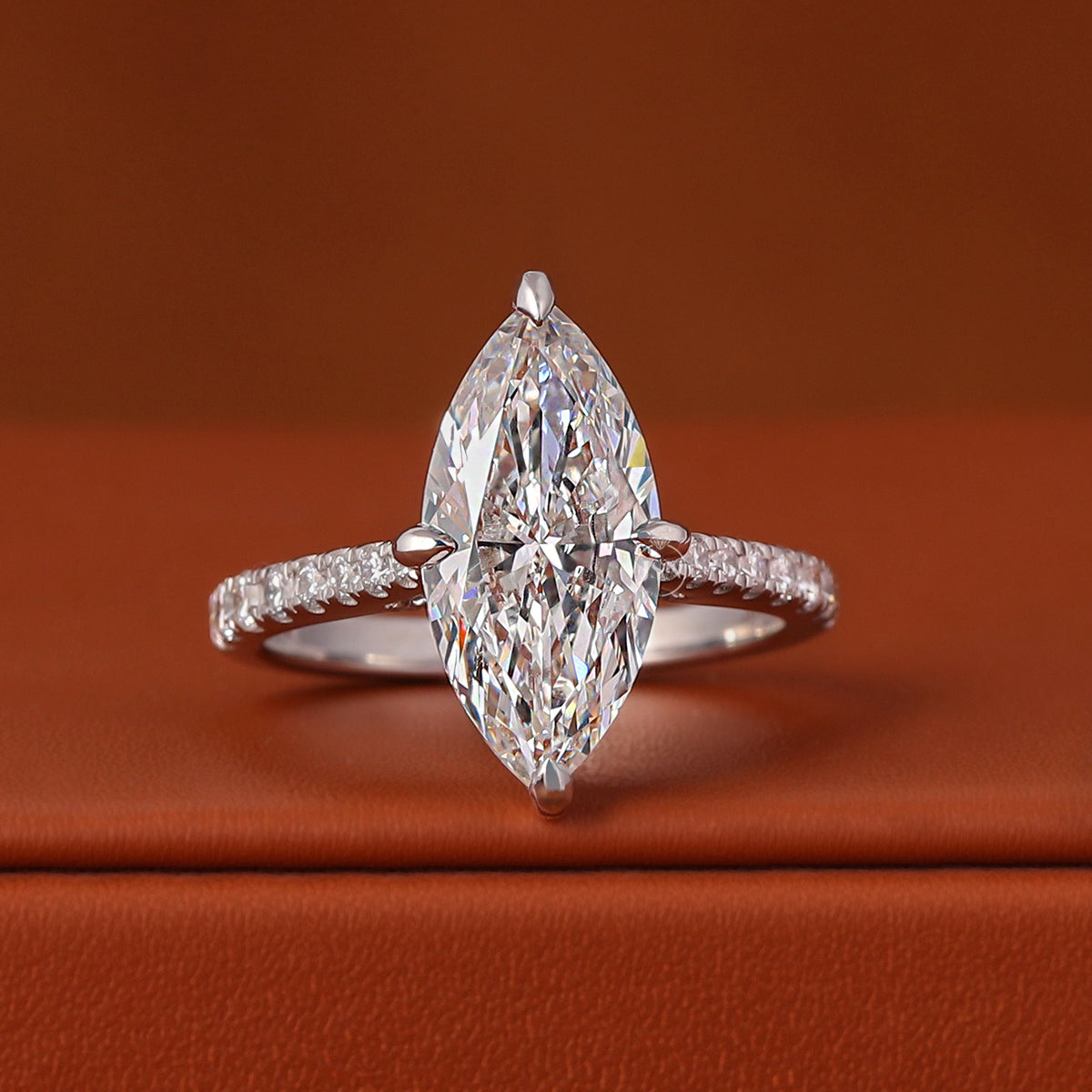 1, 2, 3, 4, 5 Carat Marquise Cut Lab Grown Diamond Engagement Ring Cathedral Shank Hidden Halo Pave Setting