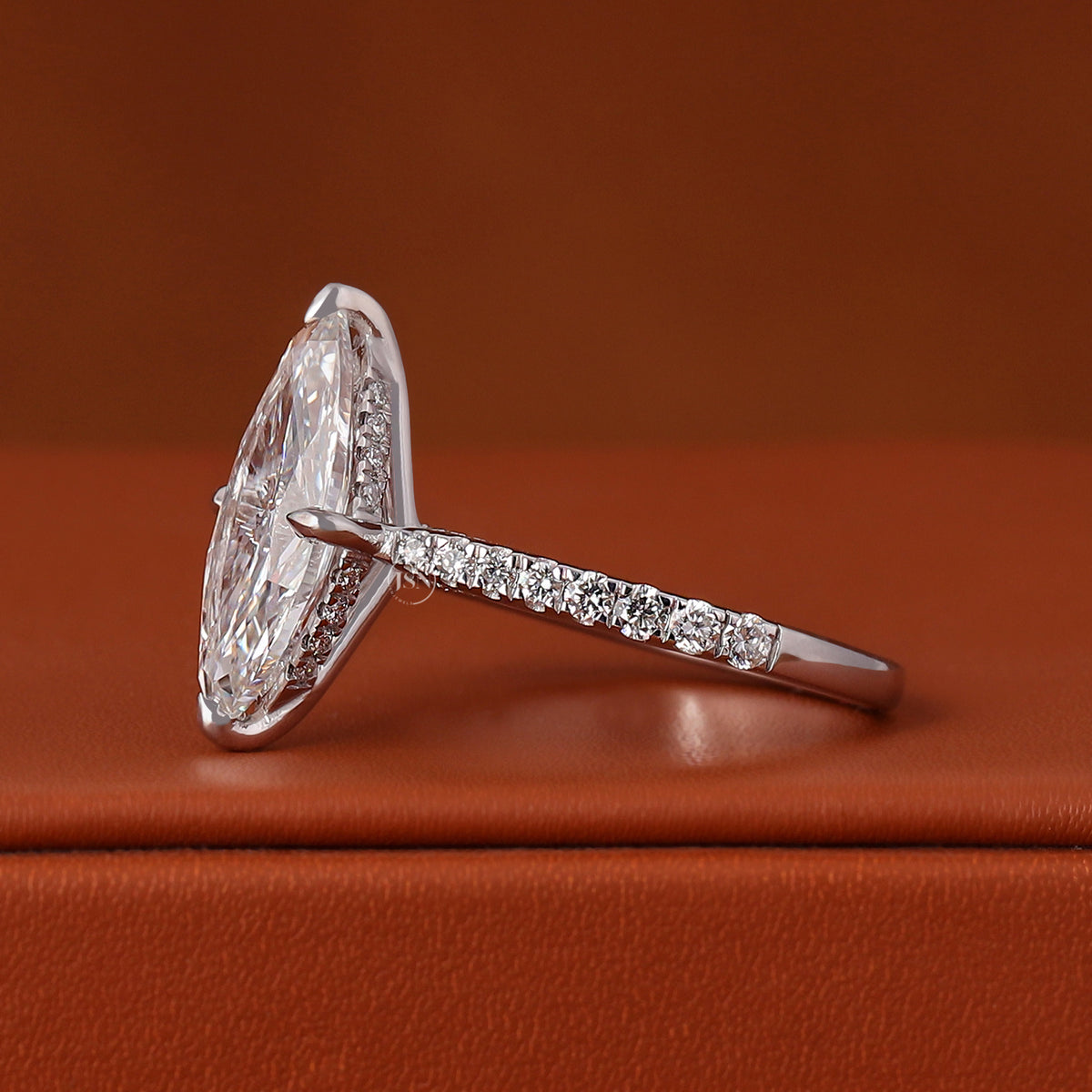1, 2, 3, 4, 5 Carat Marquise Cut Lab Grown Diamond Engagement Ring Cathedral Shank Hidden Halo Pave Setting