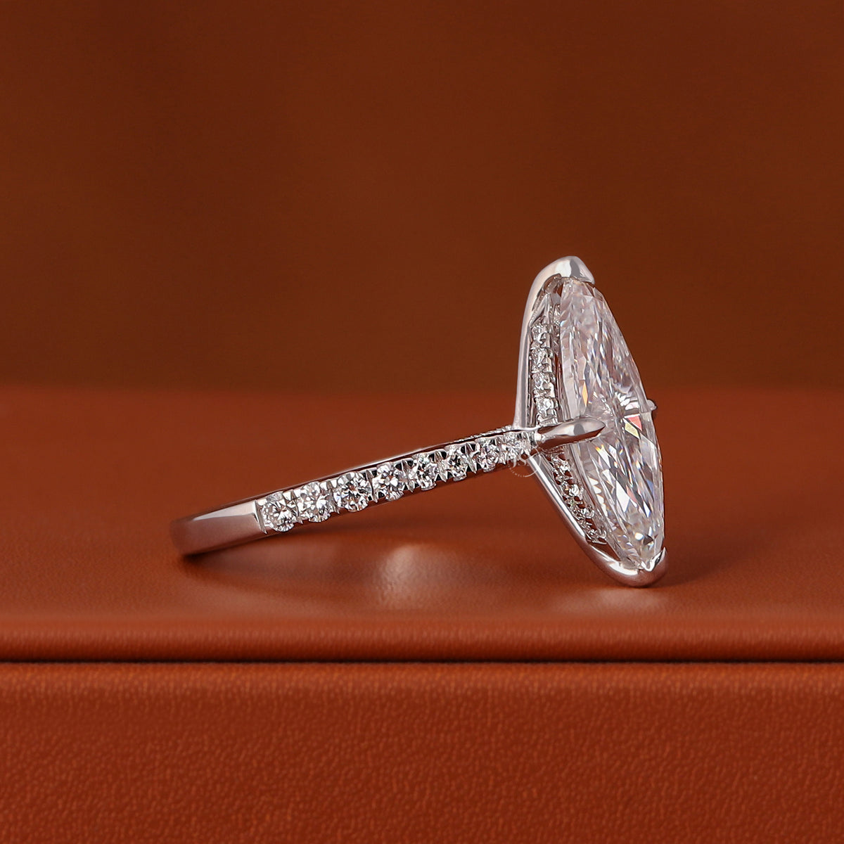 1, 2, 3, 4, 5 Carat Marquise Cut Lab Grown Diamond Engagement Ring Cathedral Shank Hidden Halo Pave Setting