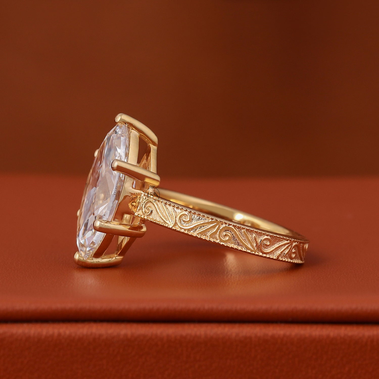 Marquise Lab Diamond Engagement Ring, 18K Solid Gold Vintage Solitaire (IGI Certified)