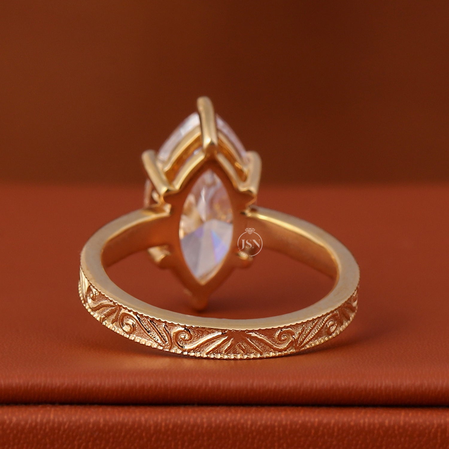 Marquise Lab Diamond Engagement Ring, 18K Solid Gold Vintage Solitaire (IGI Certified)