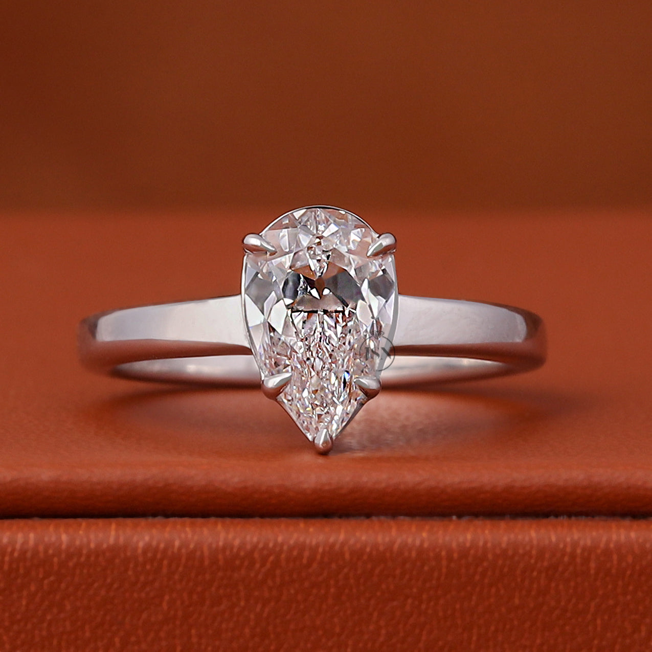 Old Mine Pear Cut Lab Grown Diamond Solitaire Engagement Ring 18K White Gold IGI Certified
