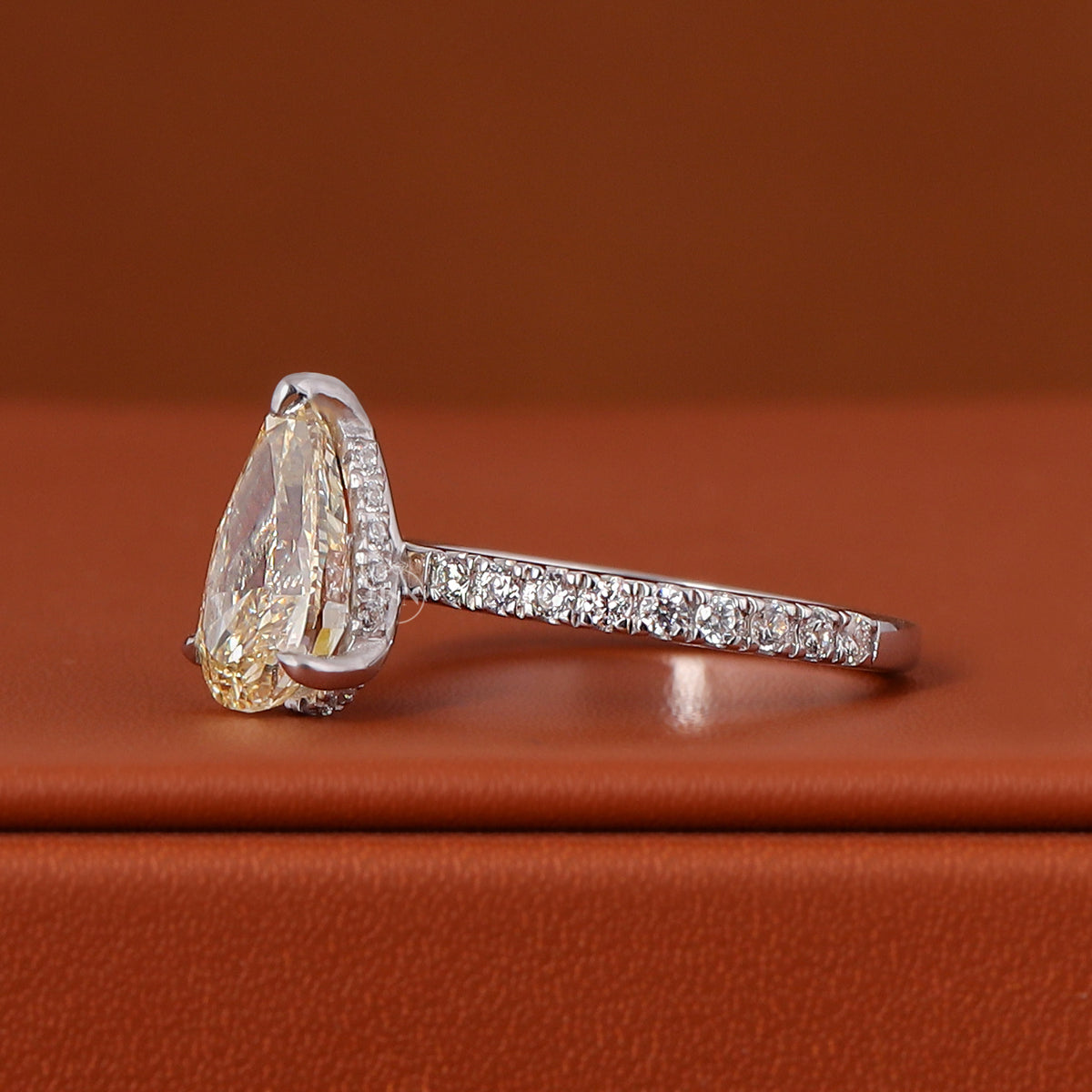 1 to 5 Carat Pear Cut Yellow Lab Grown Diamond Engagement Ring White Gold IGI Certified