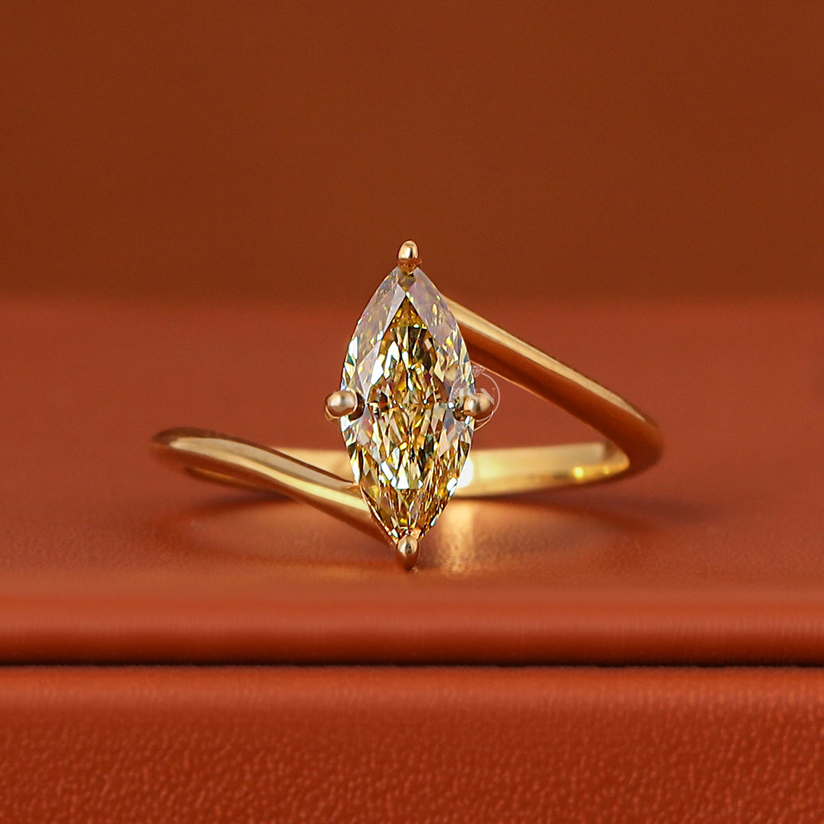 IGI Certified 1-5 Carat Marquise Cut Lab Grown Yellow Color Diamond Ring Bypass Solitaire 18k Gold