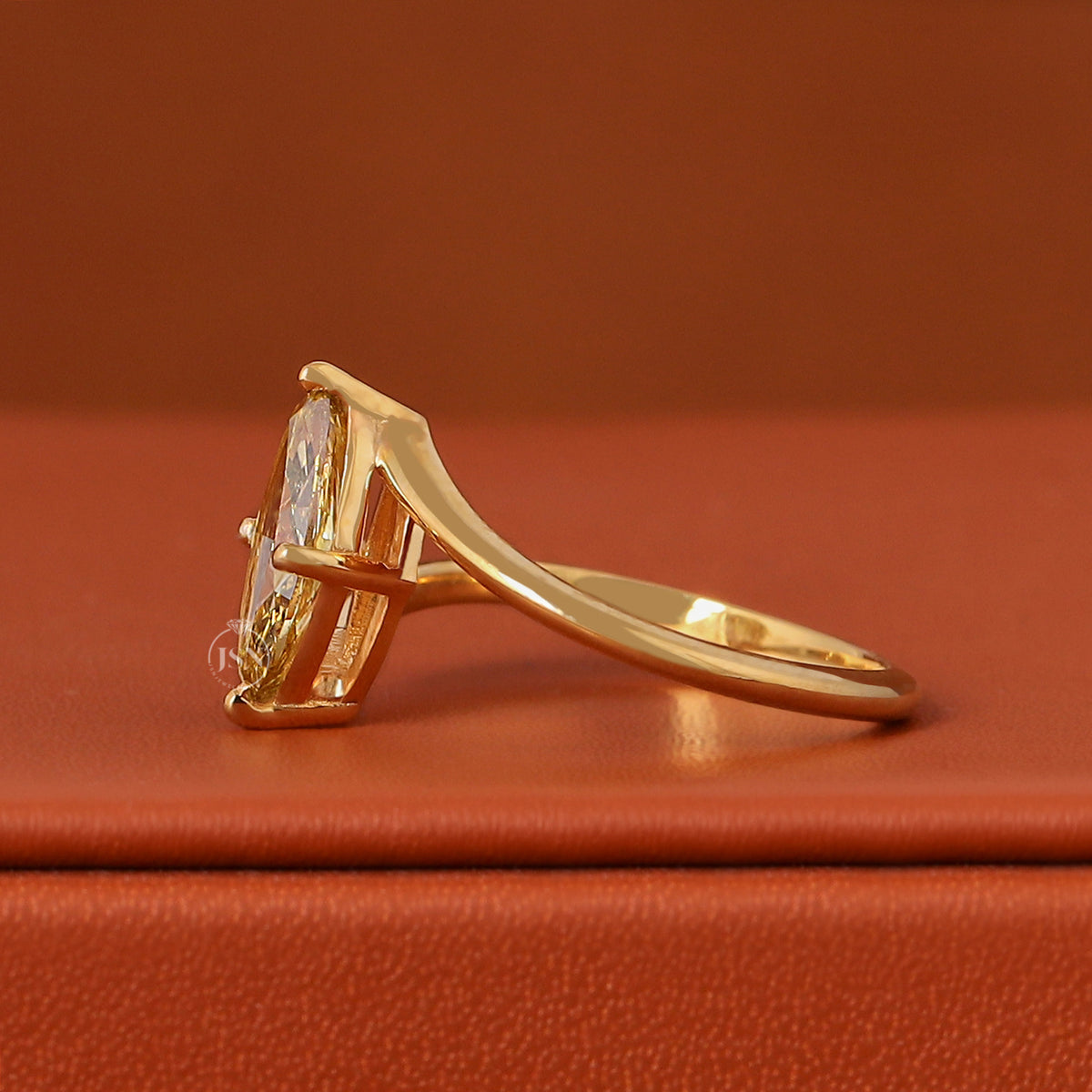 IGI Certified 1-5 Carat Marquise Cut Lab Grown Yellow Color Diamond Ring Bypass Solitaire 18k Gold