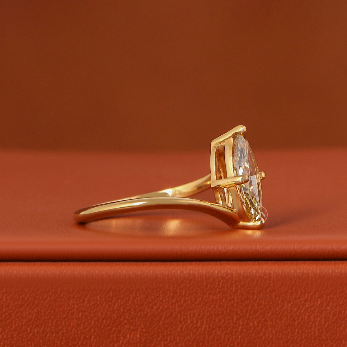 IGI Certified 1-5 Carat Marquise Cut Lab Grown Yellow Color Diamond Ring Bypass Solitaire 18k Gold