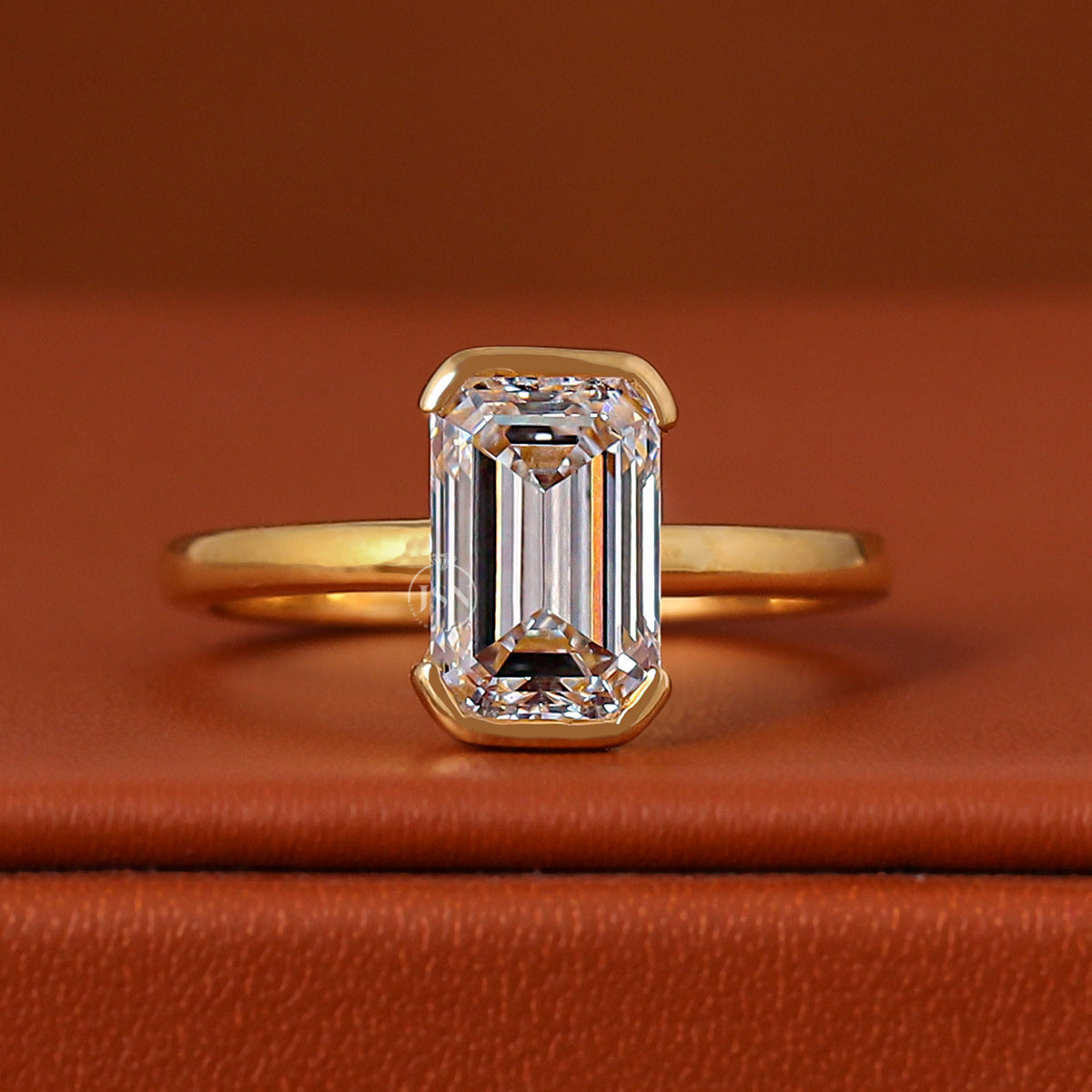 1, 2, 3, 4, 5 CT Emerald Cut Lab Grown Diamond Engagement Ring Half Bezel Solitaire IGI Certified