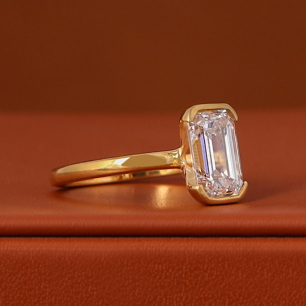 1, 2, 3, 4, 5 CT Emerald Cut Lab Grown Diamond Engagement Ring Half Bezel Solitaire IGI Certified