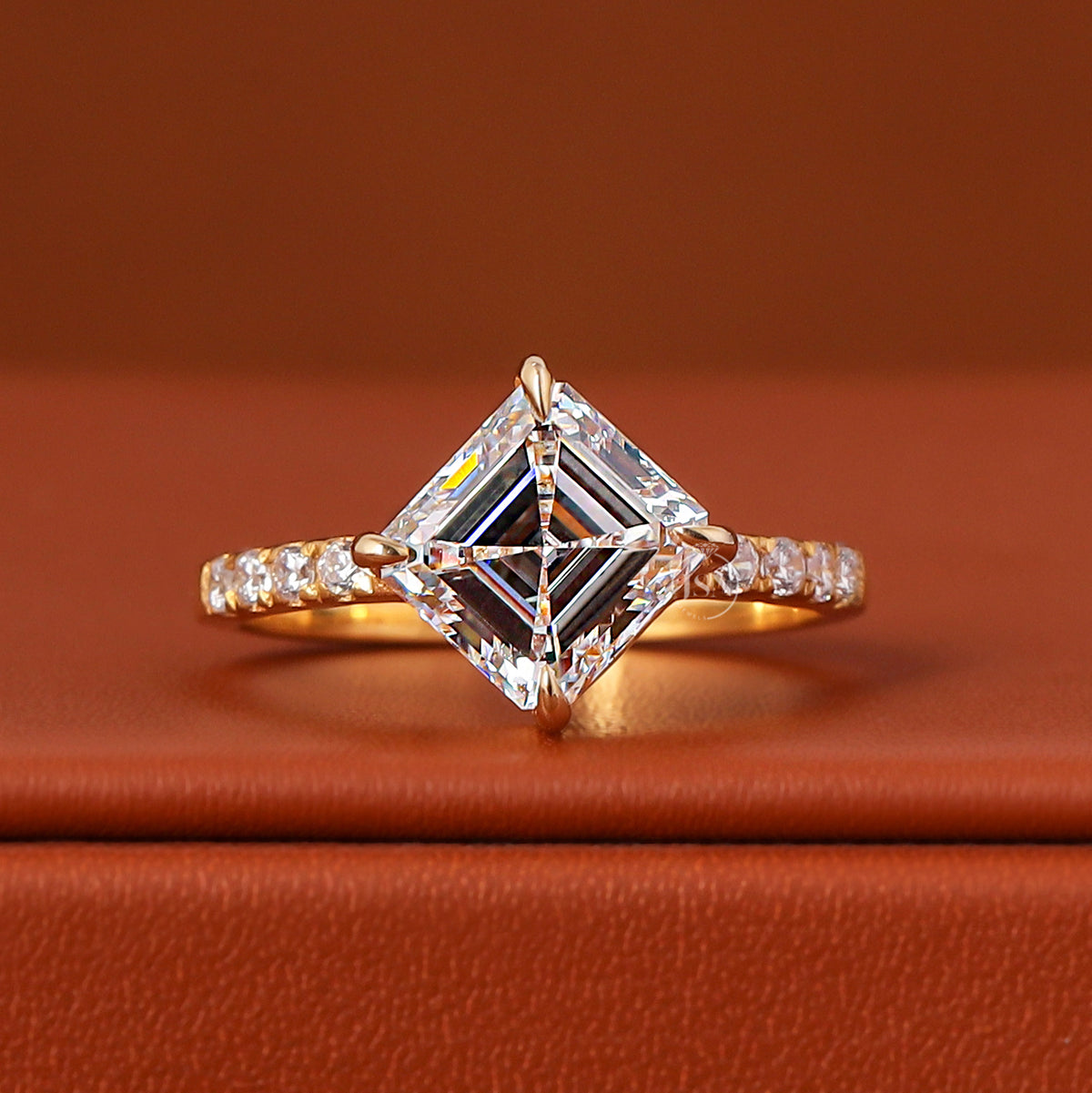 1 to 5 Carat Asscher Cut Lab Grown Diamond Engagement Ring IGI Certified Pave Setting 18k Gold