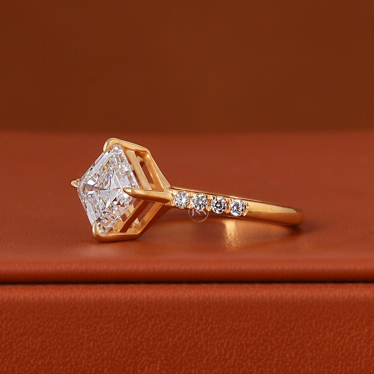 1 to 5 Carat Asscher Cut Lab Grown Diamond Engagement Ring IGI Certified Pave Setting 18k Gold