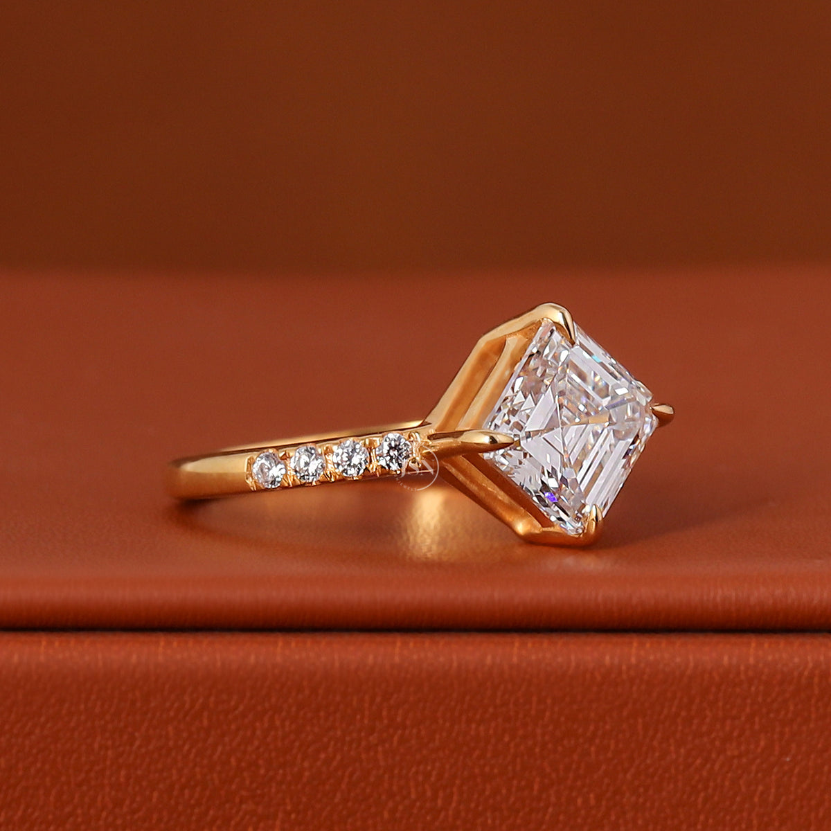 1 to 5 Carat Asscher Cut Lab Grown Diamond Engagement Ring IGI Certified Pave Setting 18k Gold