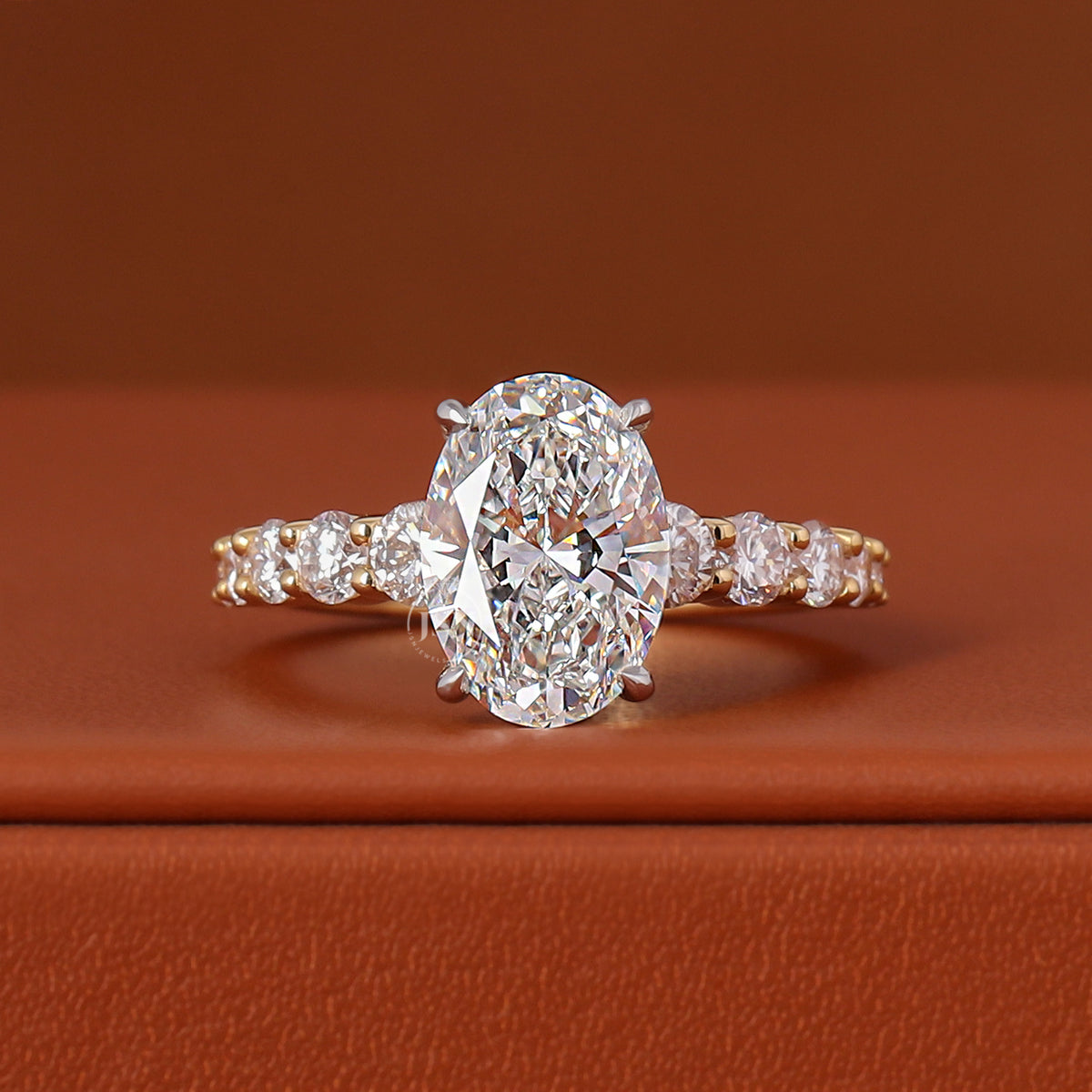 1, 2, 3, 4, 5 Carat Oval Cut Lab Grown Diamond Hidden Halo Pave Engagement Ring IGI Certified