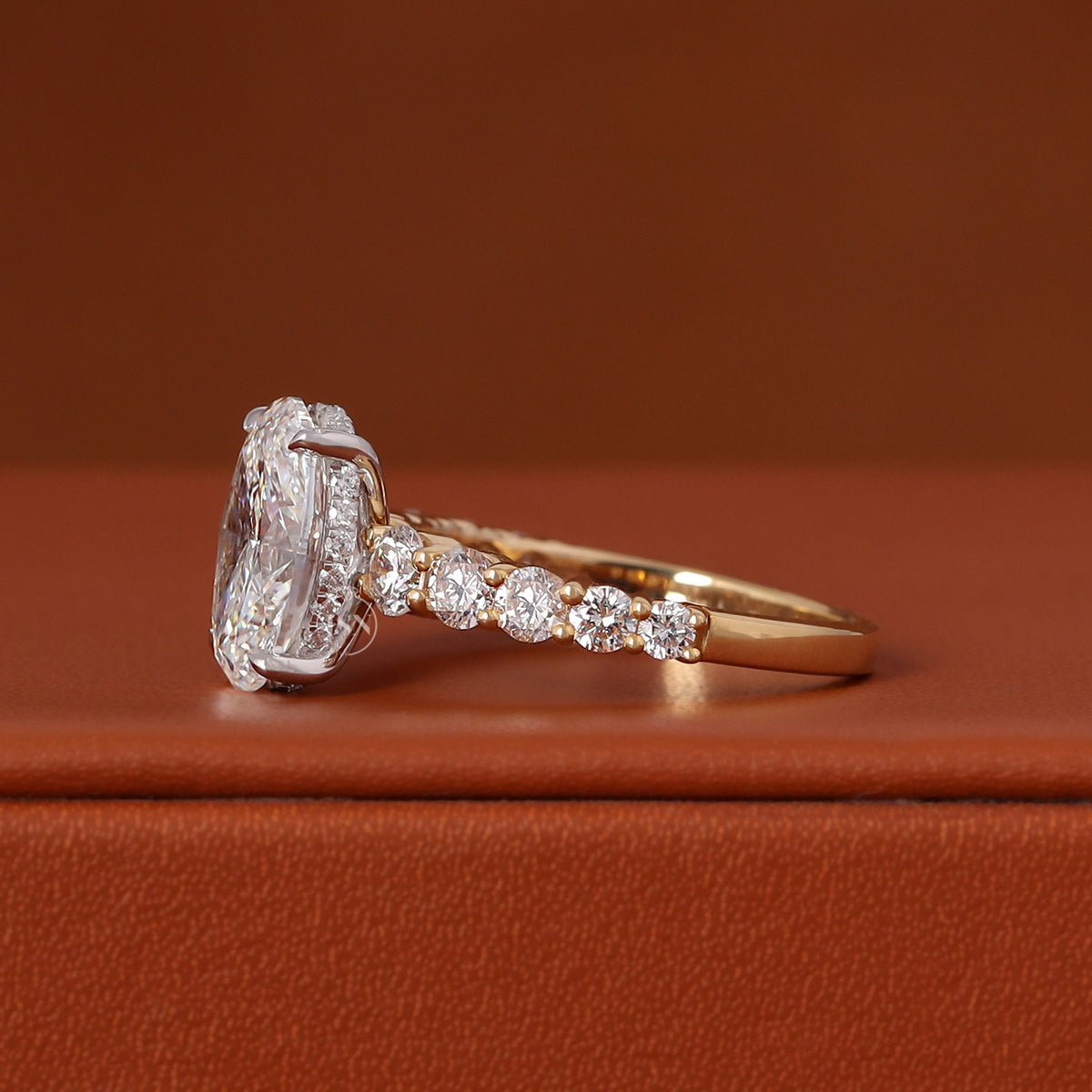 1, 2, 3, 4, 5 Carat Oval Cut Lab Grown Diamond Hidden Halo Pave Engagement Ring IGI Certified