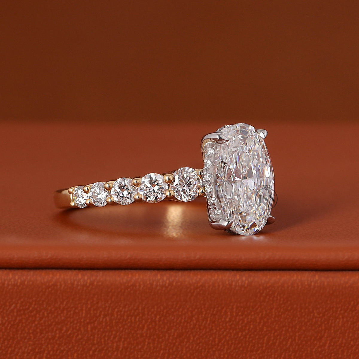 1, 2, 3, 4, 5 Carat Oval Cut Lab Grown Diamond Hidden Halo Pave Engagement Ring IGI Certified