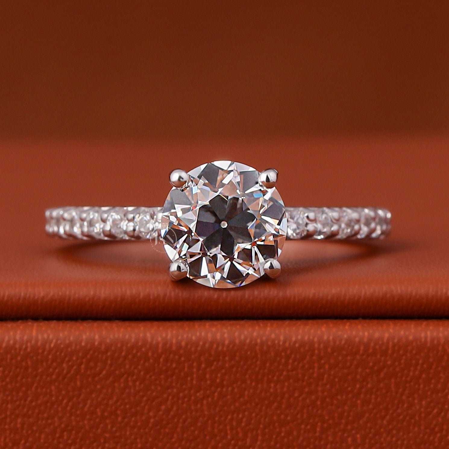 2 CT Round Old European Cut Lab Diamond Pave Engagement Ring IGI Certified 14k Gold