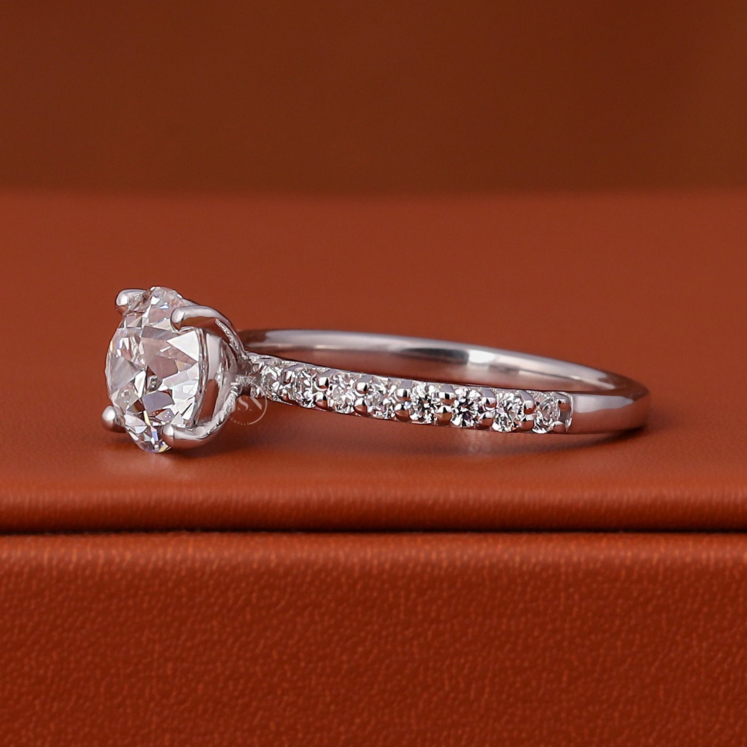 2 CT Round Old European Cut Lab Diamond Pave Engagement Ring IGI Certified 14k Gold