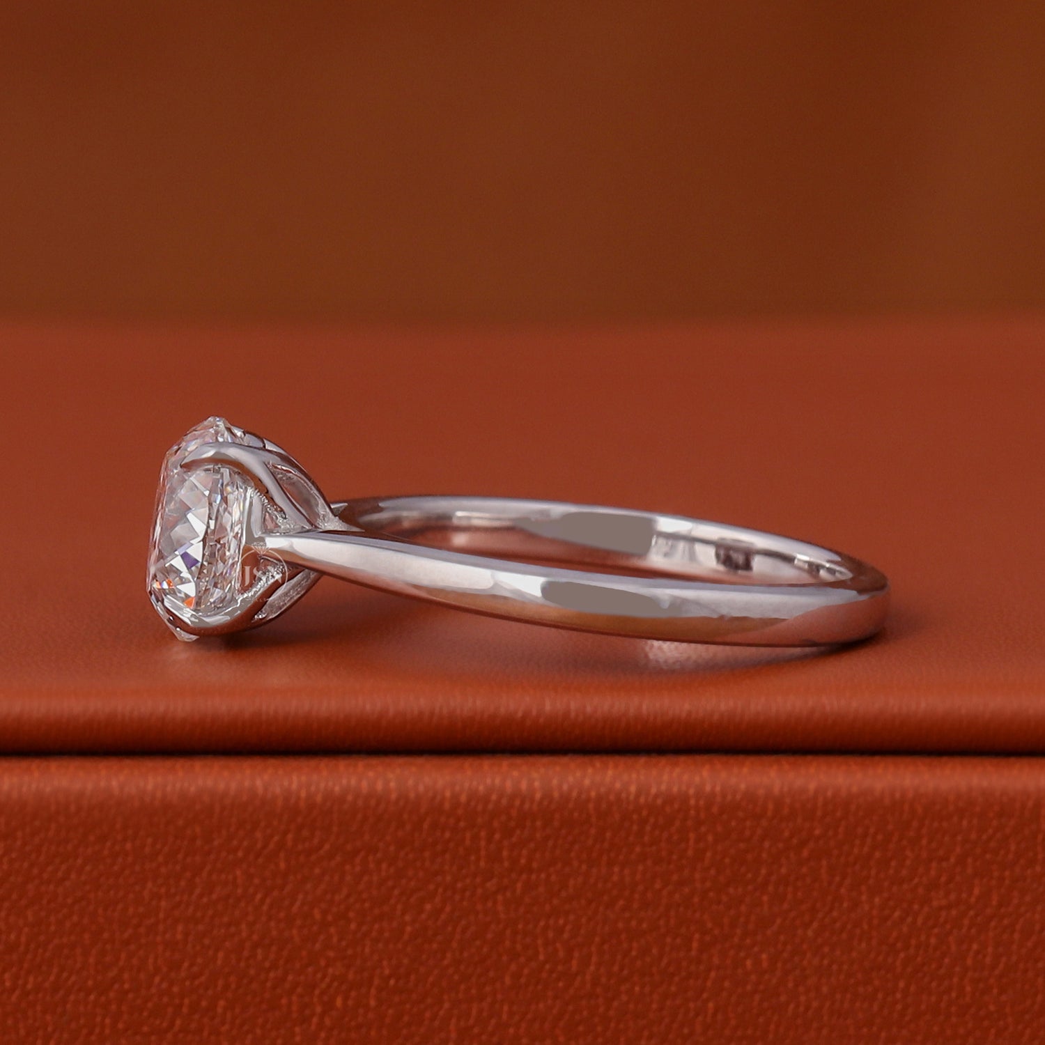 Portuguese Cut Lab Grown Diamond Solitaire Engagement Ring 14k White Gold IGI Certified