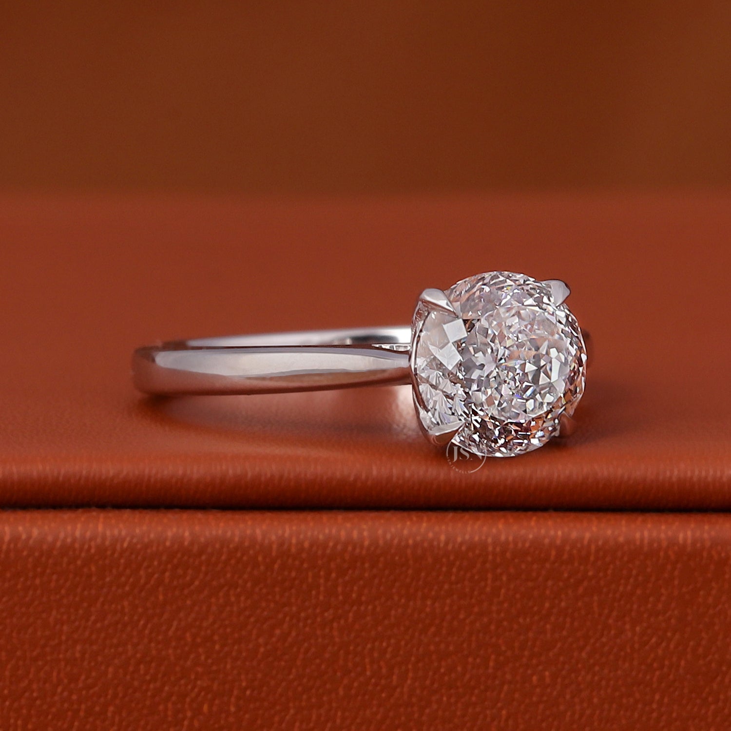 Portuguese Cut Lab Grown Diamond Solitaire Engagement Ring 14k White Gold IGI Certified