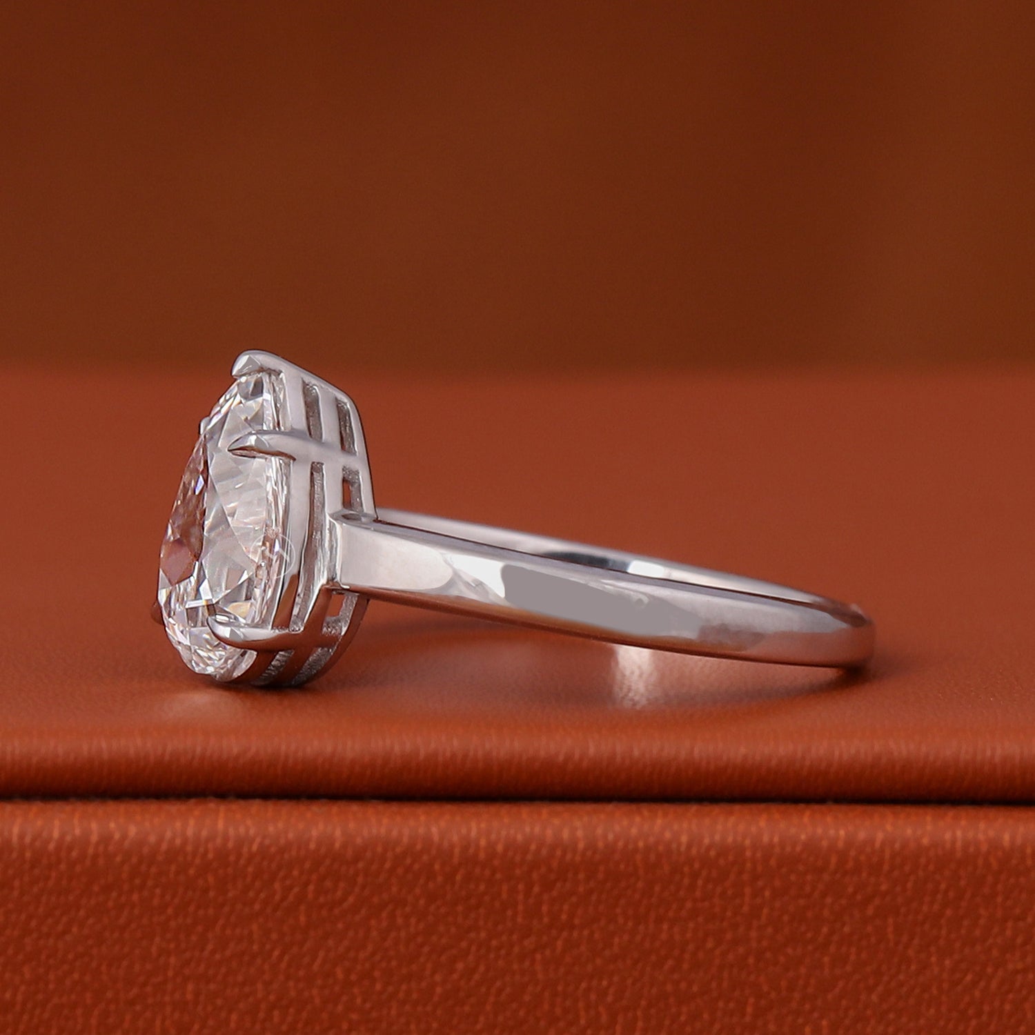 Old Mine Pear Cut Lab Grown Diamond Solitaire Engagement Ring 18K White Gold IGI Certified