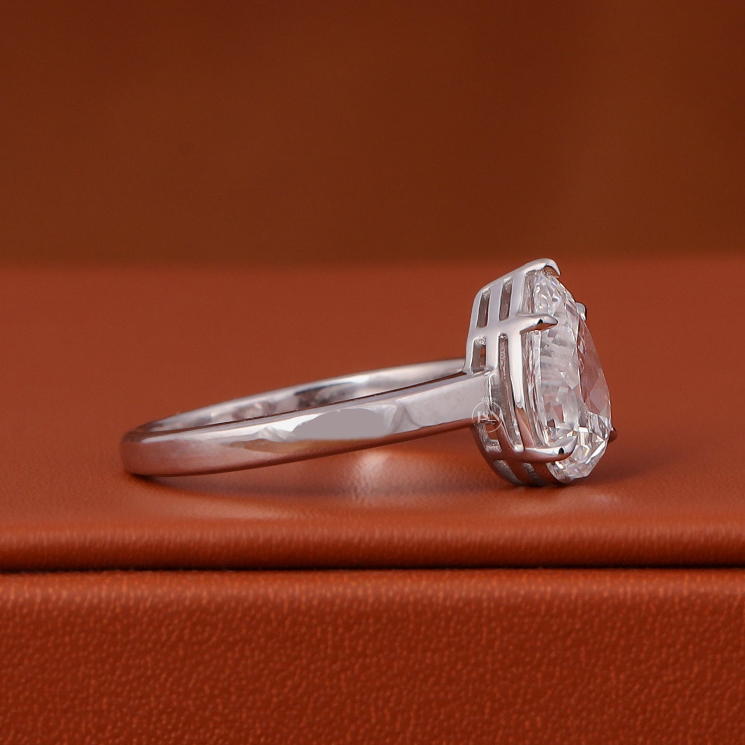 Old Mine Pear Cut Lab Grown Diamond Solitaire Engagement Ring 18K White Gold IGI Certified