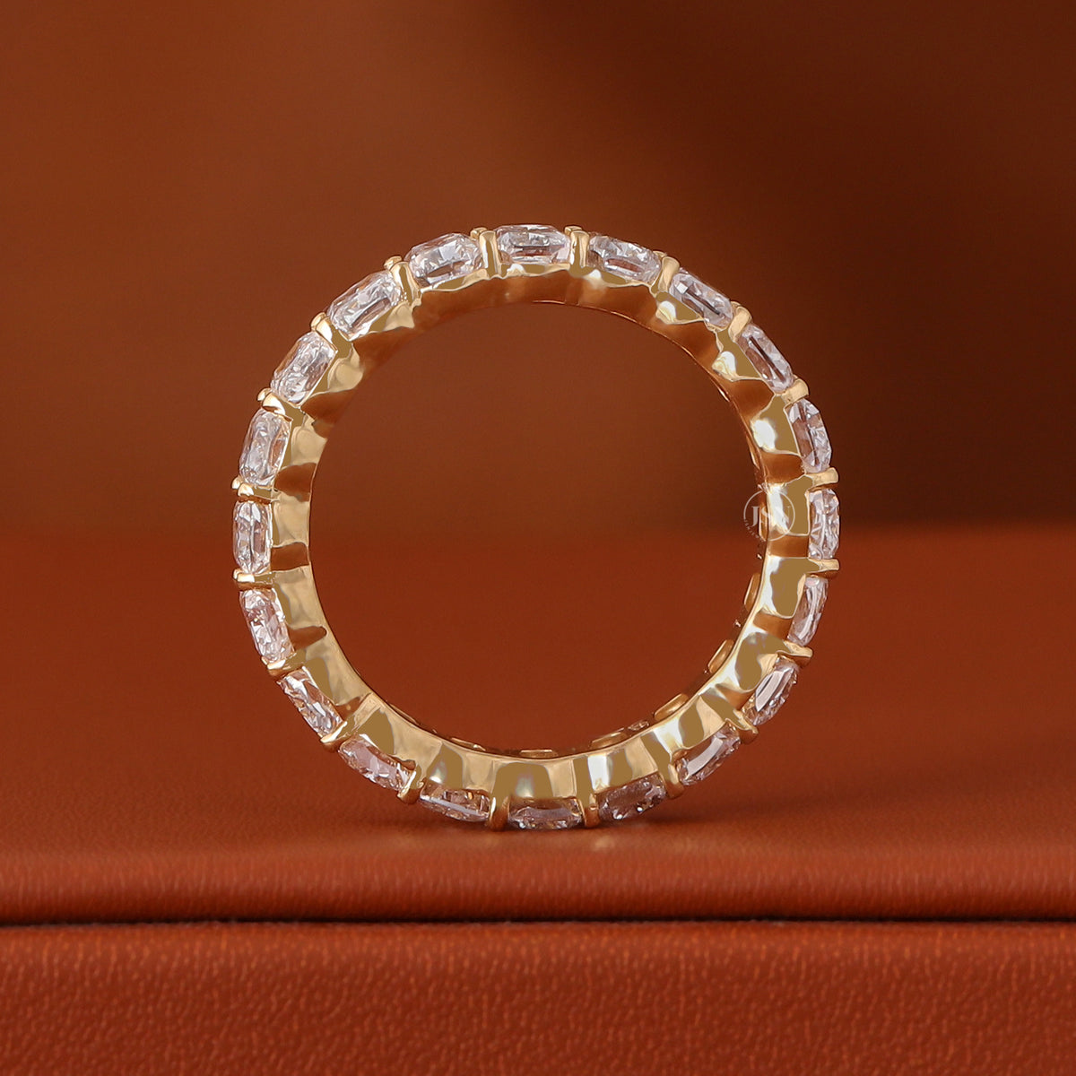 5 TCW Cushion Cut Lab Grown Diamond Full Eternity Wedding Band 18k Gold