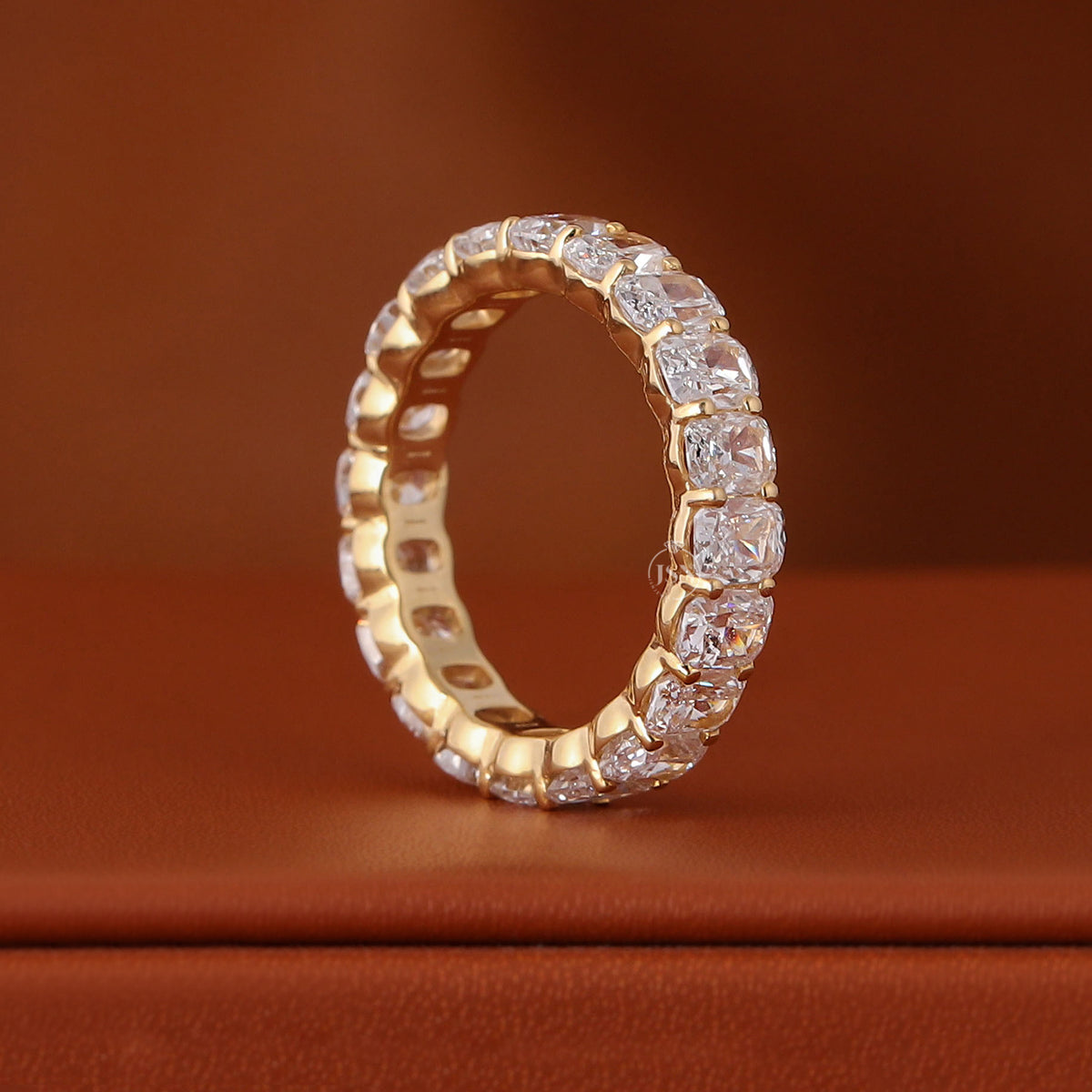 5 TCW Cushion Cut Lab Grown Diamond Full Eternity Wedding Band 18k Gold