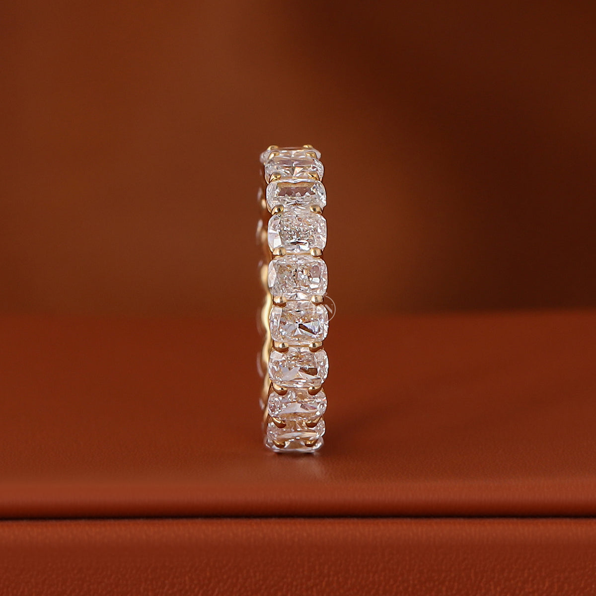 5 TCW Cushion Cut Lab Grown Diamond Full Eternity Wedding Band 18k Gold