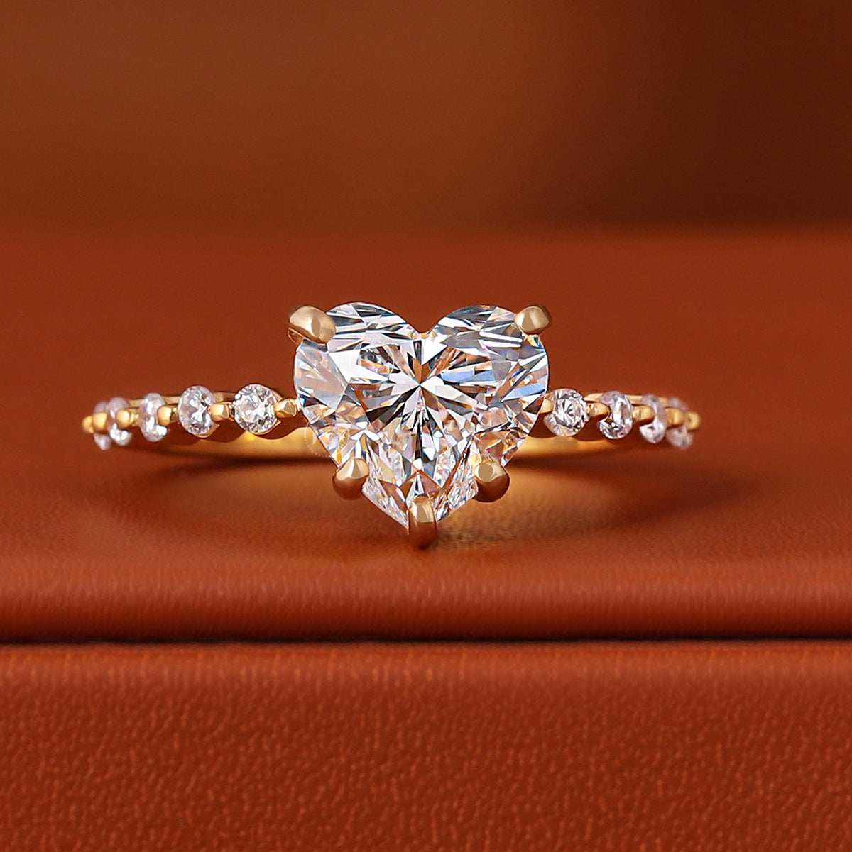 1, 2, 3, 4, 5 Carat Heart Cut Lab Grown Diamond 18k Gold Dainty Pave Setting Engagement Ring IGI Certified