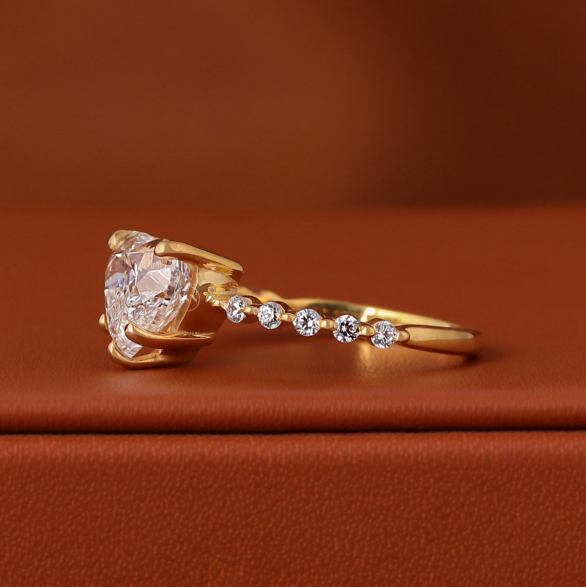 1, 2, 3, 4, 5 Carat Heart Cut Lab Grown Diamond 18k Gold Dainty Pave Setting Engagement Ring IGI Certified