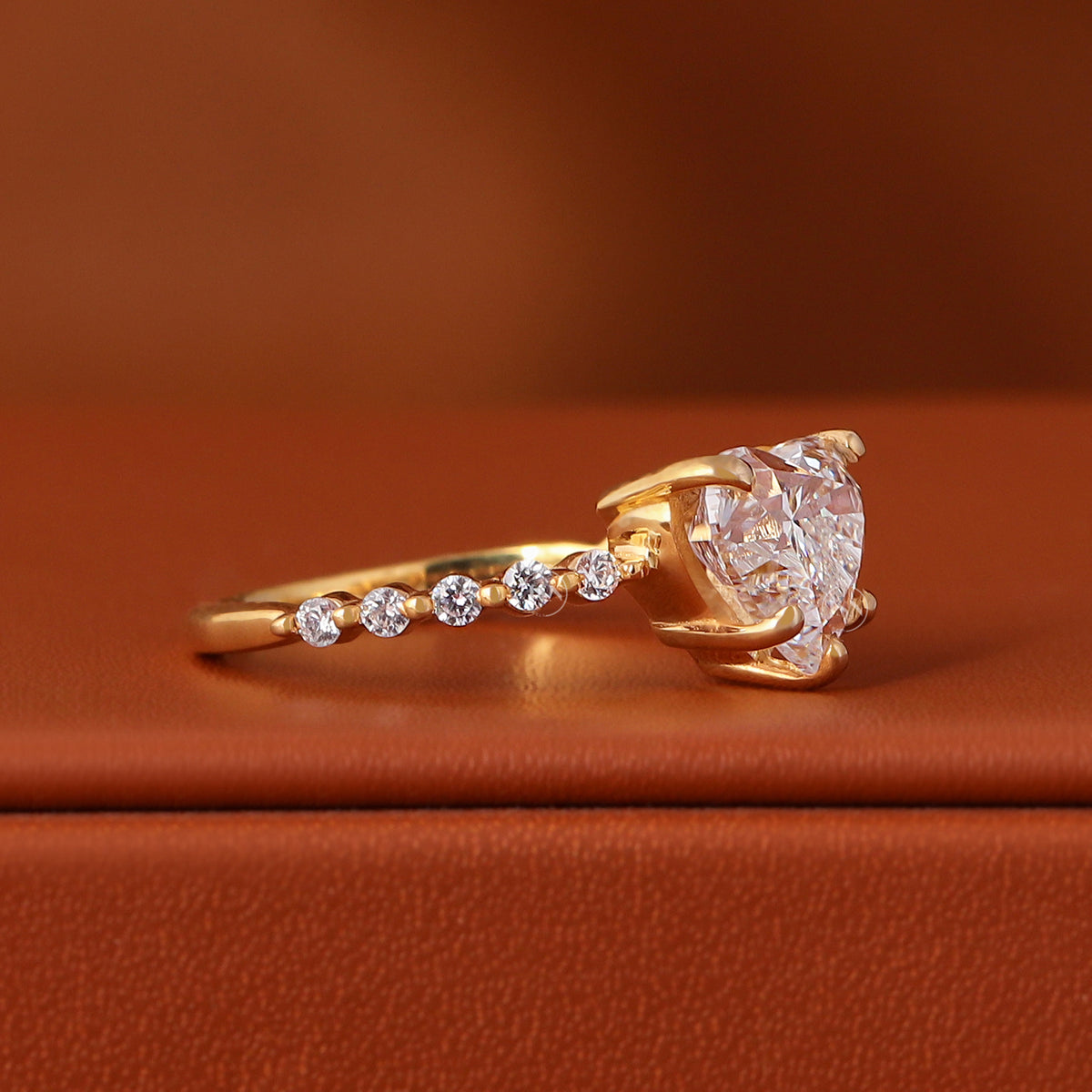 1, 2, 3, 4, 5 Carat Heart Cut Lab Grown Diamond 18k Gold Dainty Pave Setting Engagement Ring IGI Certified