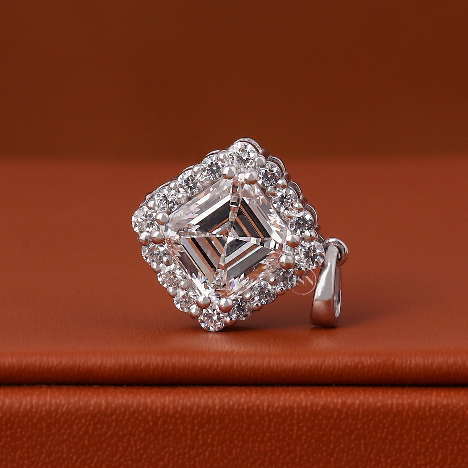 2 Carat Asscher Cut Lab Diamond Pendant 14k White Gold Halo IGI Certified