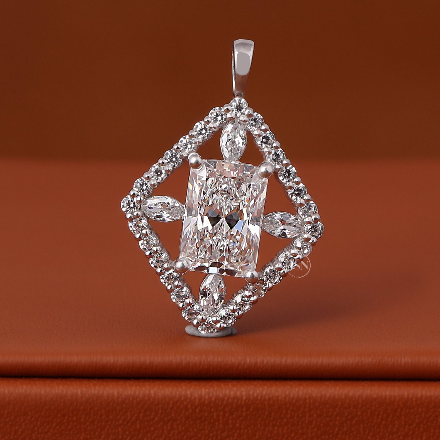 3 Carat Radiant Cut Lab Grown Diamond Pendant 14k Solid Gold Statement Bridal Pendant