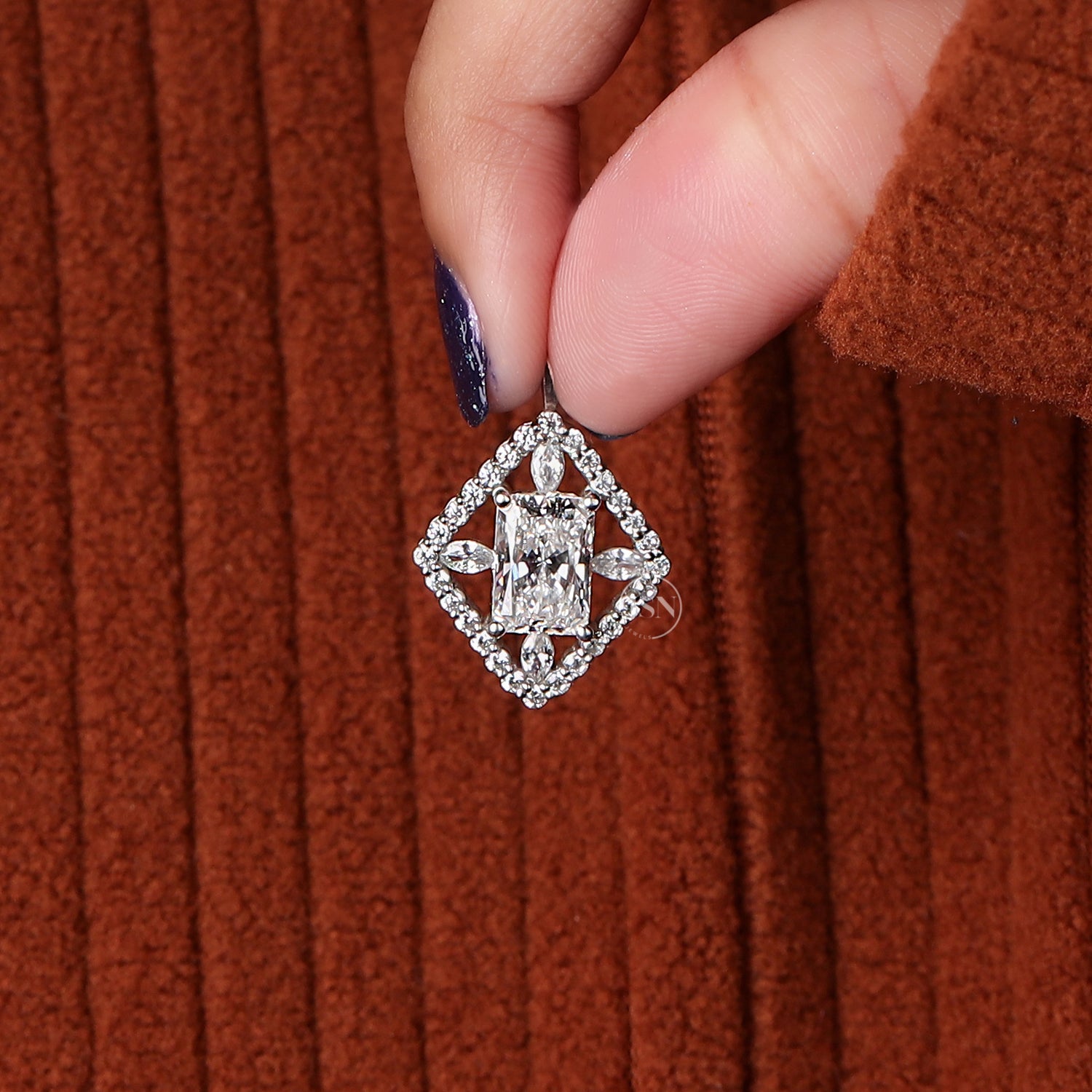 3 Carat Radiant Cut Lab Grown Diamond Pendant 14k Solid Gold Statement Bridal Pendant