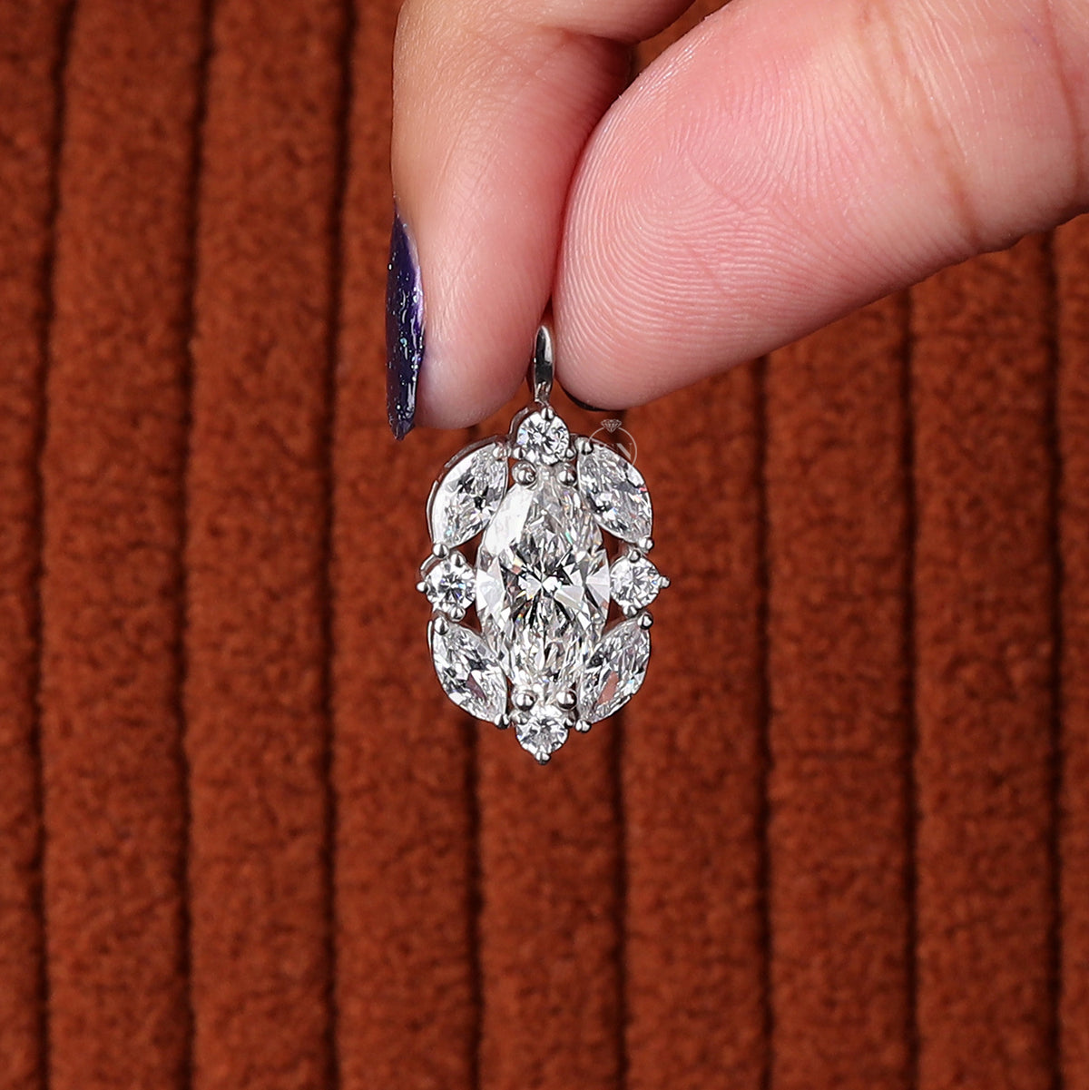 2 Carat Marquise Cut Lab Diamond Halo Pendant 14k White Gold IGI Certified