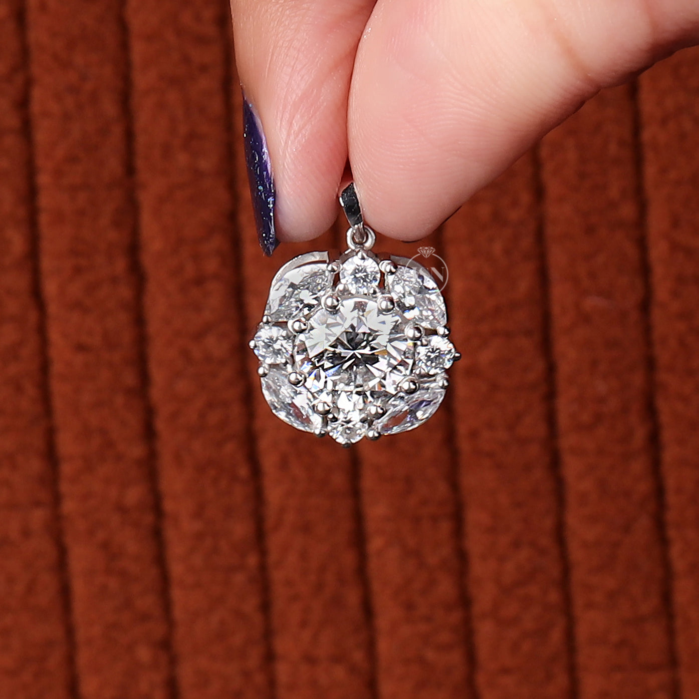 2 CT Round Cut Lab Grown Diamond Halo Pendant 14K Solid Gold IGI Certified Customized Jewelry