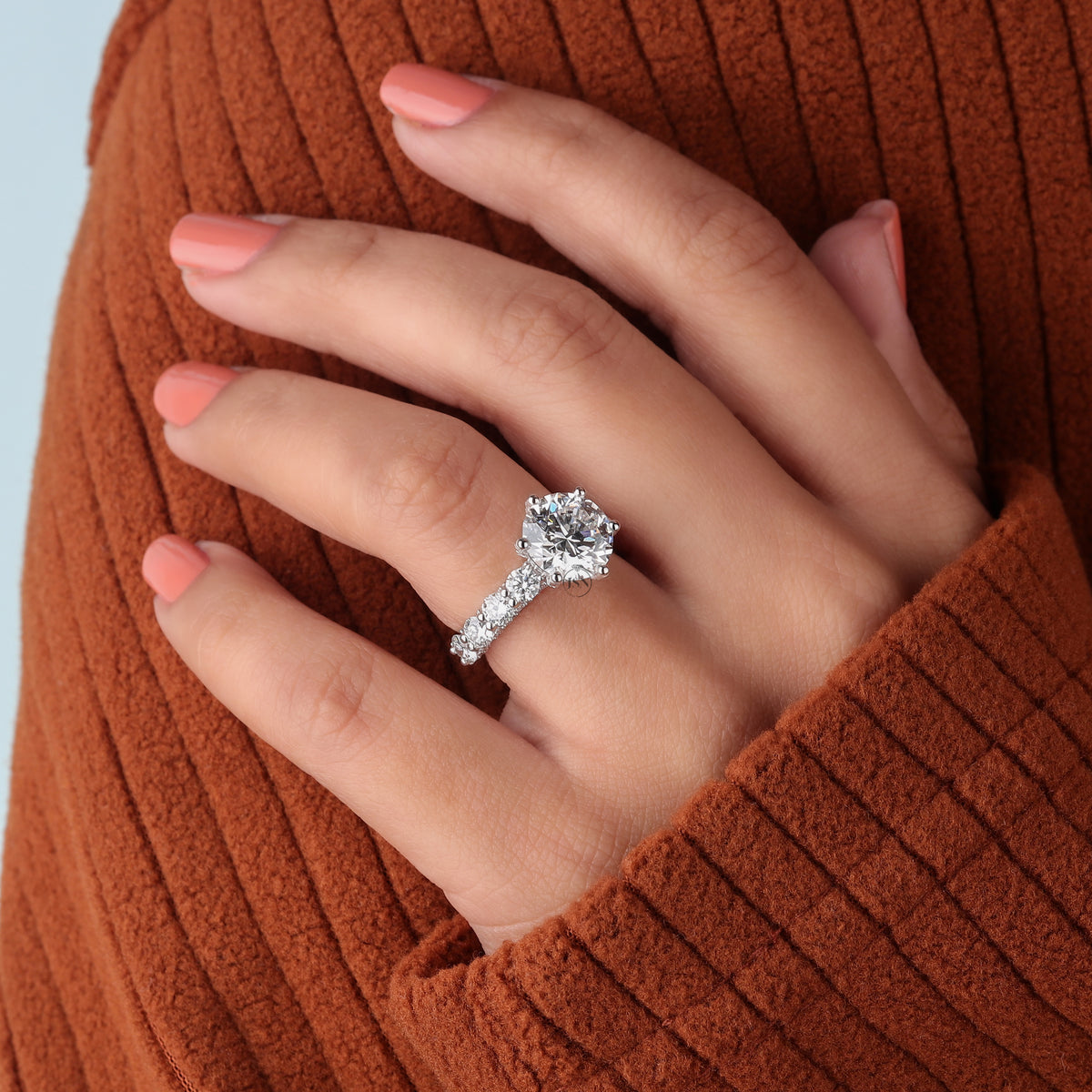 3 Carat Round Lab Diamond Engagement Ring, 14k White Gold Hidden Halo Pave