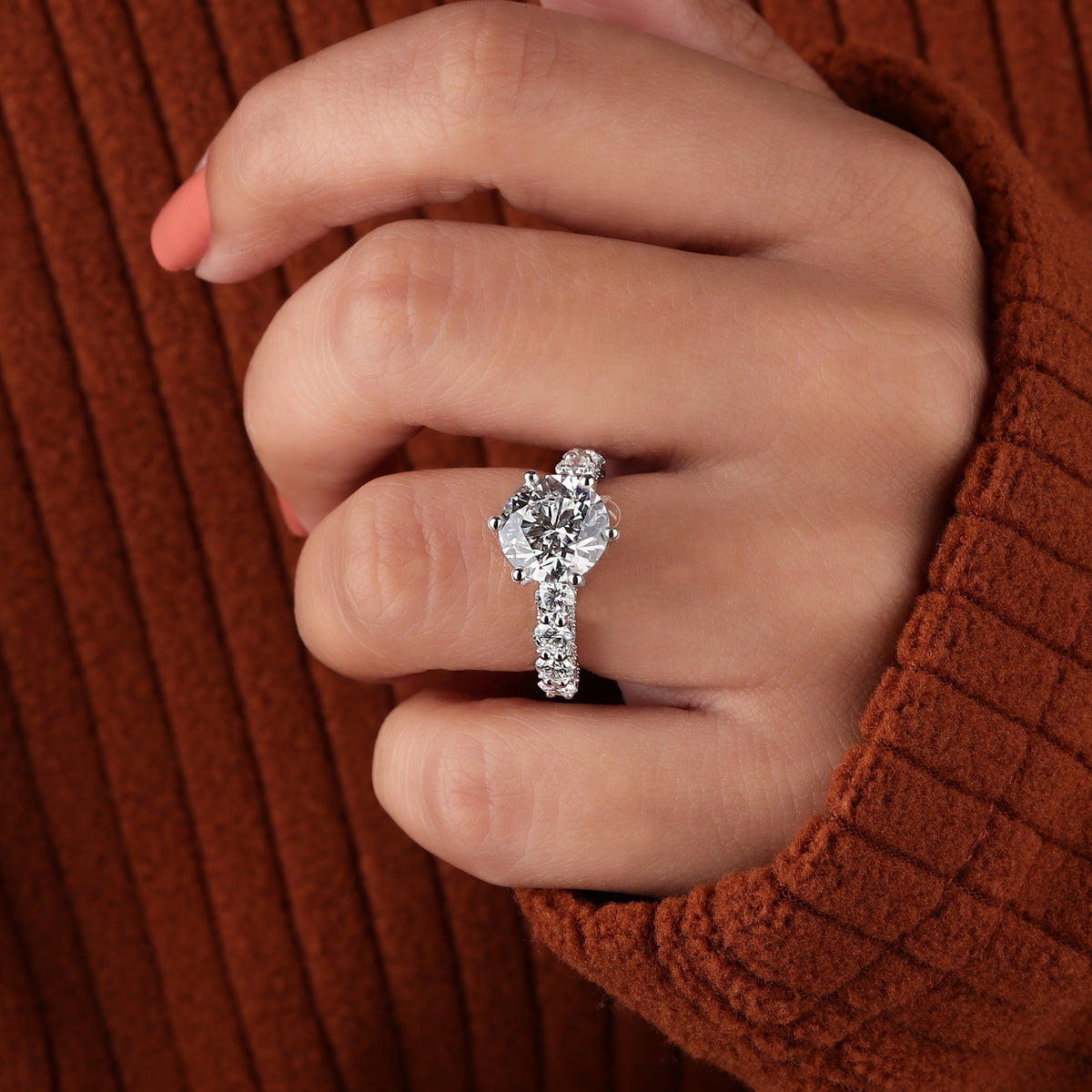 3 Carat Round Lab Diamond Engagement Ring, 14k White Gold Hidden Halo Pave