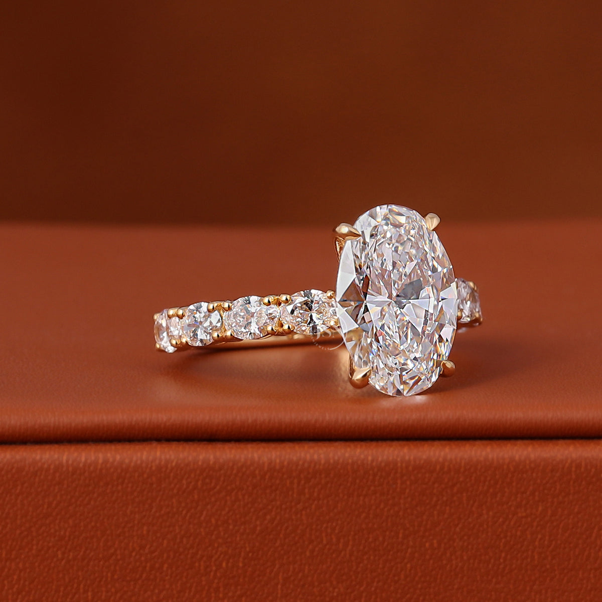 3 CT Oval Cut Lab Grown Diamond Engagement Ring 14k Yellow Gold Pave Setting IGI Certified