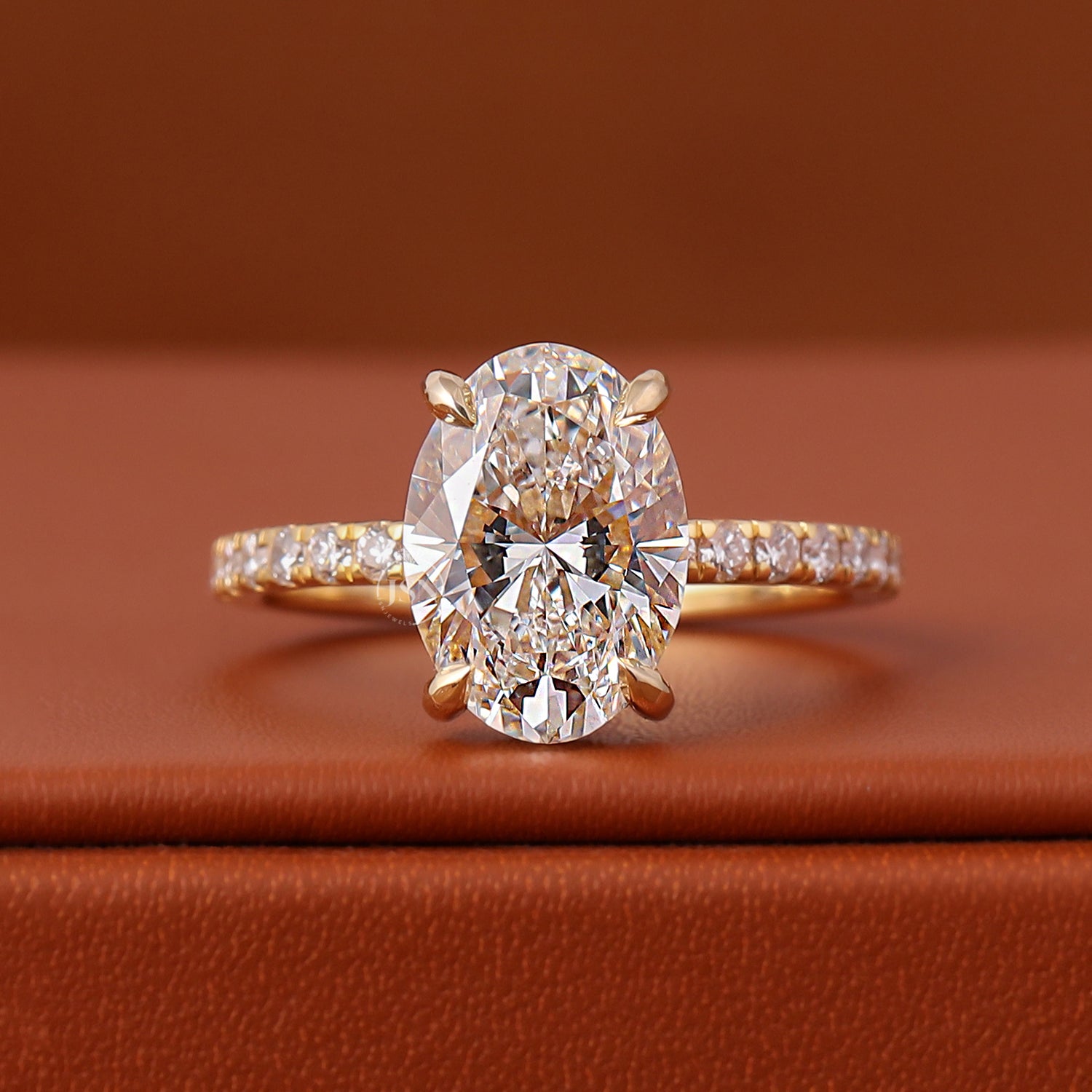 Oval Cut Lab Diamond Engagement Ring 14k Solid Gold Hidden Halo Pave Anniversary Gift