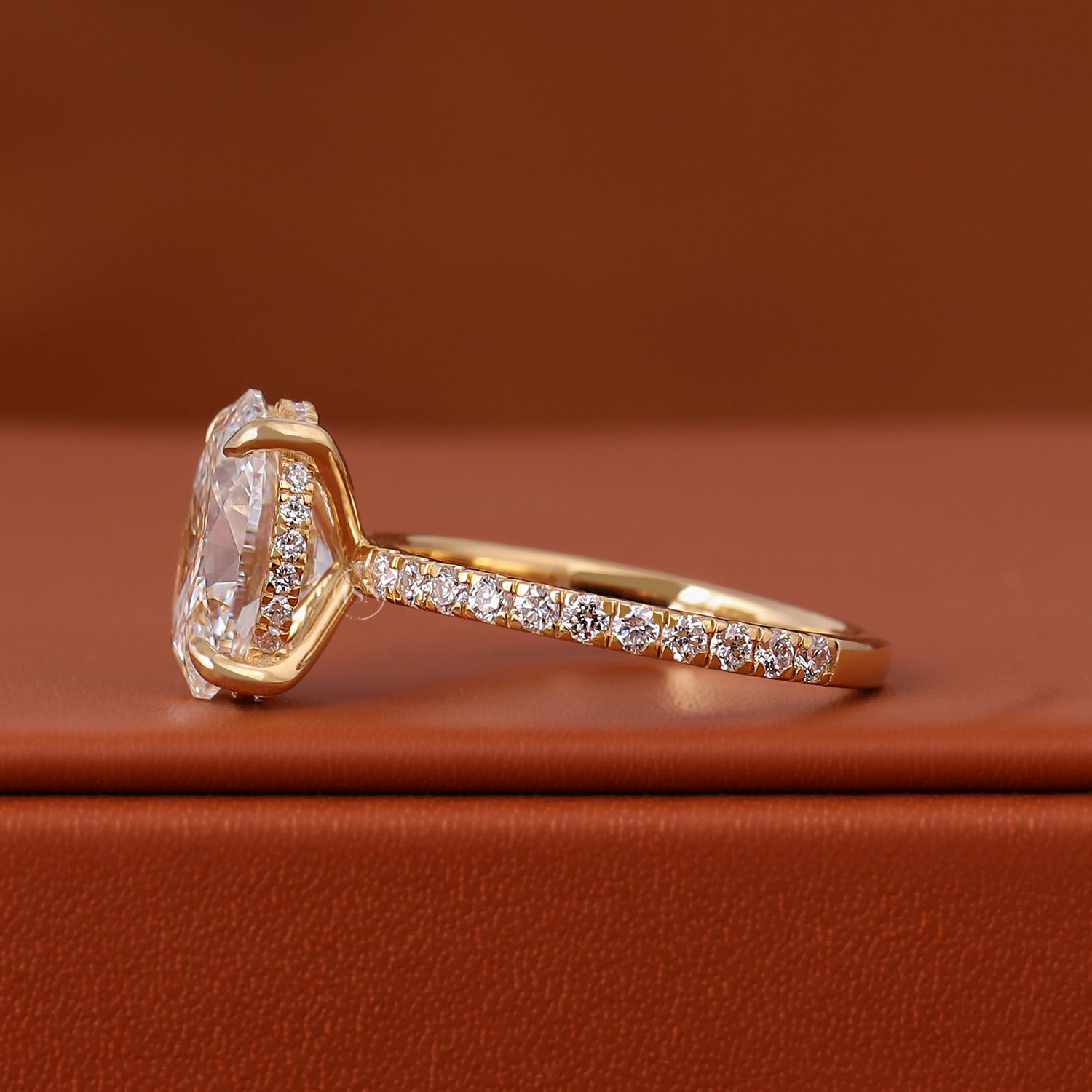 Oval Cut Lab Diamond Engagement Ring 14k Solid Gold Hidden Halo Pave Anniversary Gift