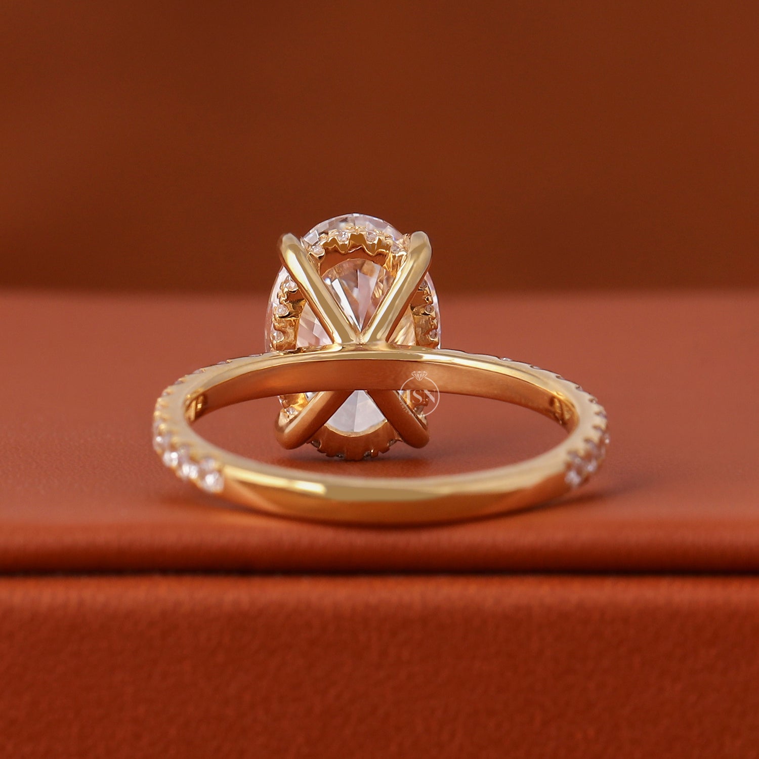 Oval Cut Lab Diamond Engagement Ring 14k Solid Gold Hidden Halo Pave Anniversary Gift