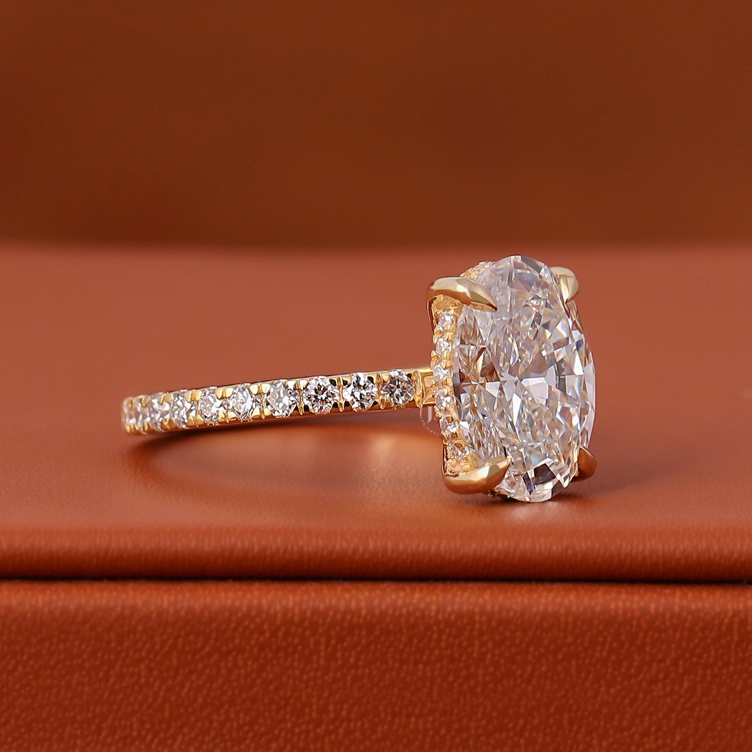 Oval Cut Lab Diamond Engagement Ring 14k Solid Gold Hidden Halo Pave Anniversary Gift