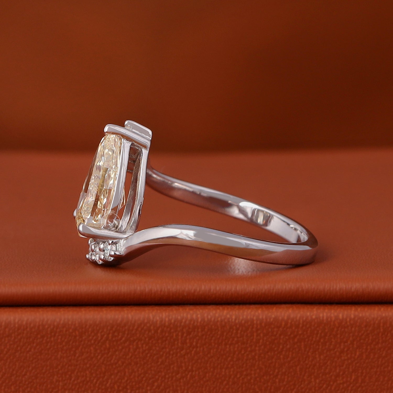 3 Carat Pear Cut Vivid Yellow Lab Grown Diamond Bypass Engagement Ring IGI Certified White Gold