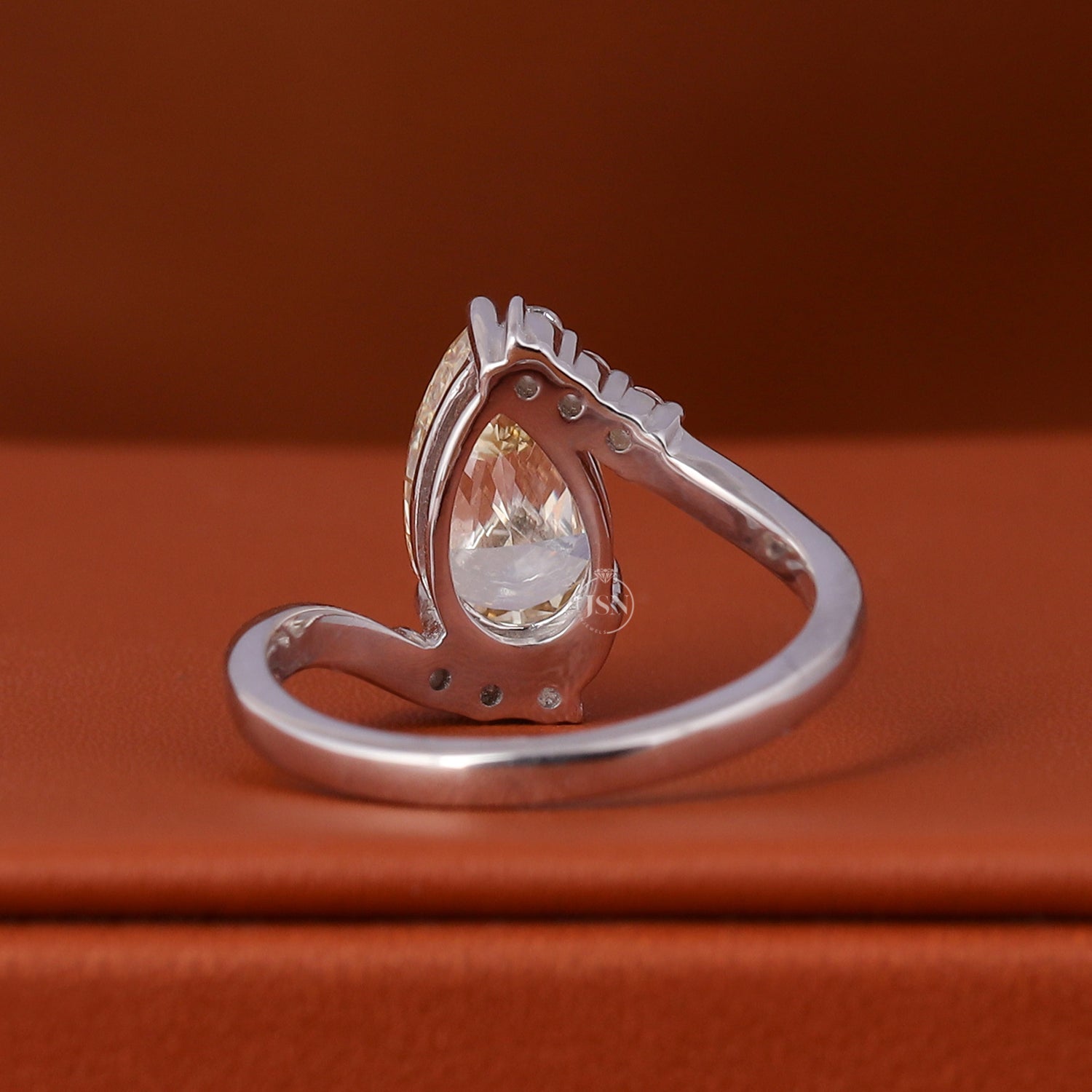 3 Carat Pear Cut Vivid Yellow Lab Grown Diamond Bypass Engagement Ring IGI Certified White Gold
