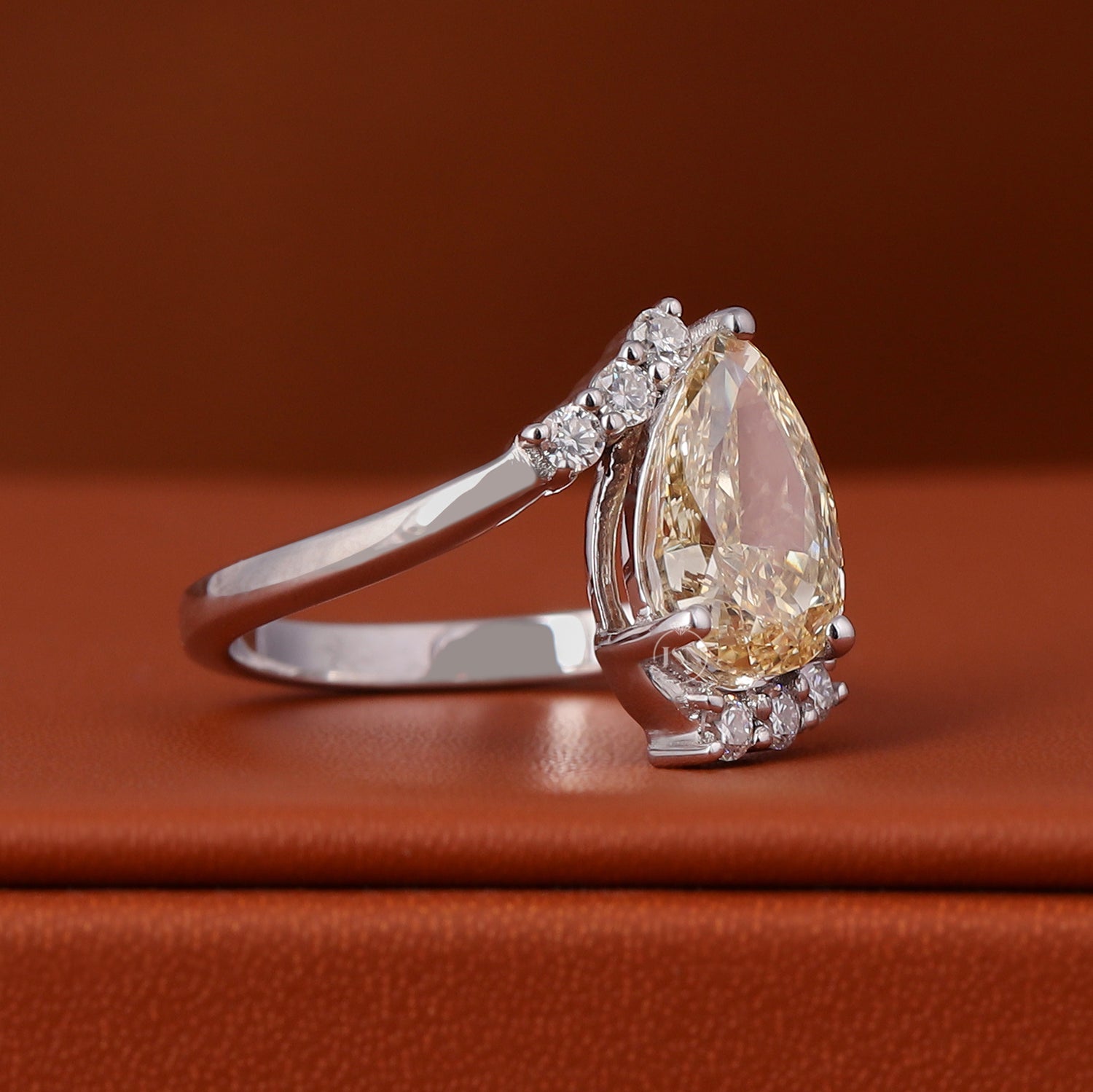 3 Carat Pear Cut Vivid Yellow Lab Grown Diamond Bypass Engagement Ring IGI Certified White Gold